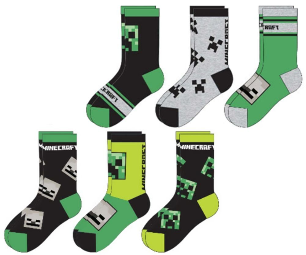 Minecraft Freizeitsocken MINECRAFT Kindersocken Jungen + Mädchen 6 Paar Gr.27/30 35/38 39/42 Minecraft Socken Kinder Jugendliche Jungen Mädchen