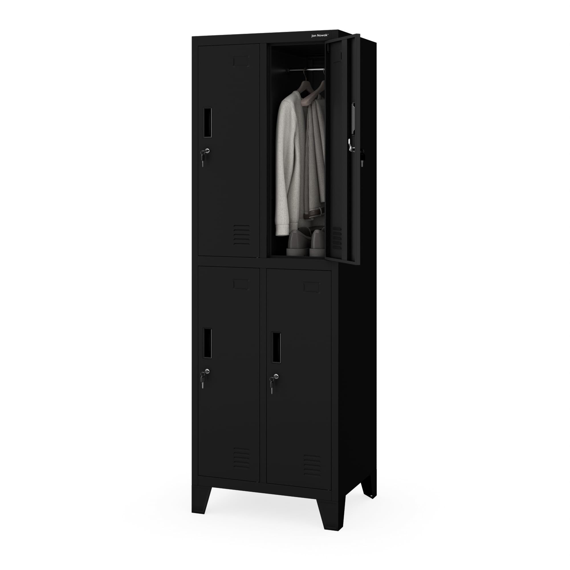 Jan Nowak Mehrzweckschrank Metall Kleiderspind 56 cm BARTEK 2 Plus 4 Fächer abschließbar (0,6 mm 172 x 56 x 45 cm Kleiderstange Wandmontage möglich) Garderobenschrank Schloss je Fach hoch robust 4 Farben PZH