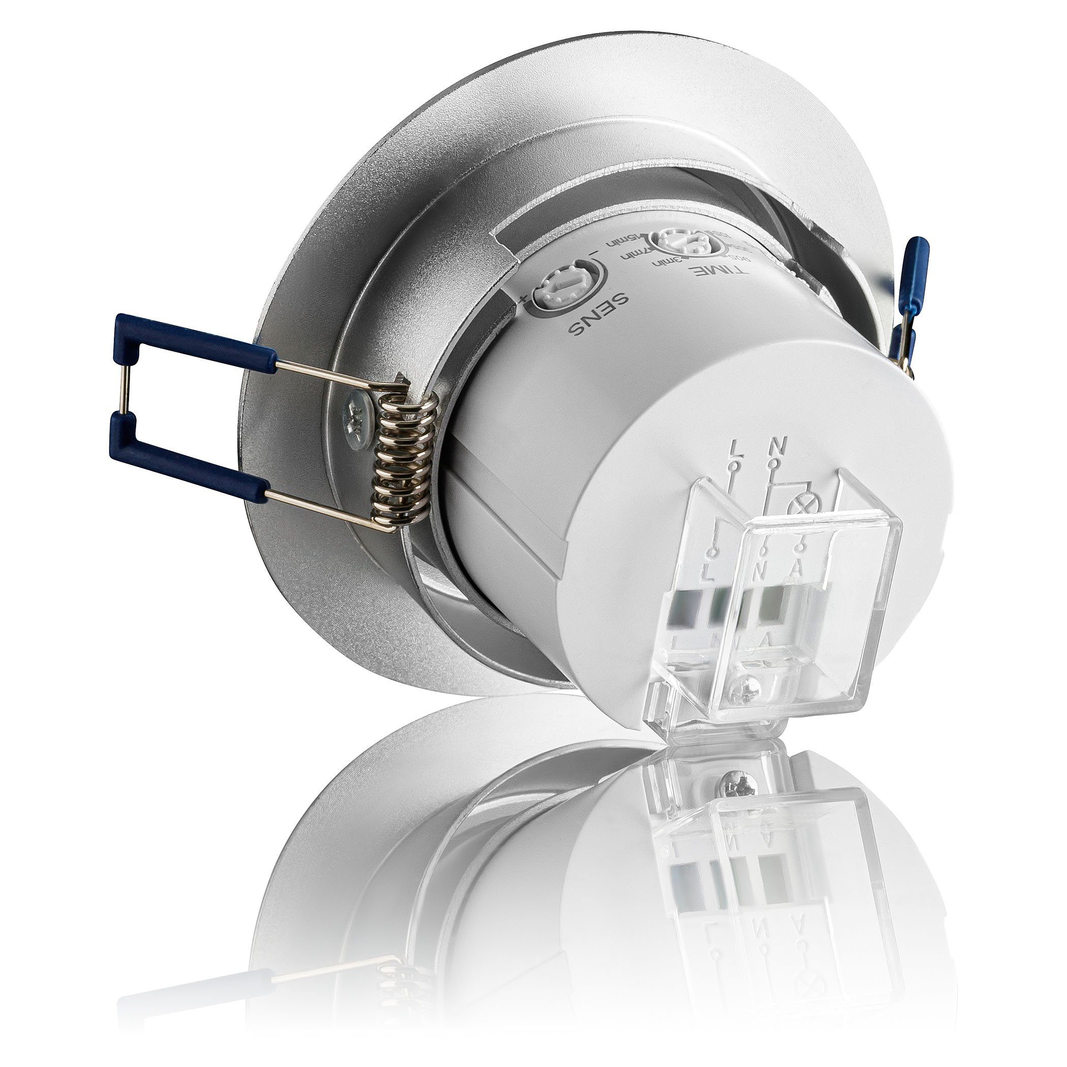 SEBSON Bewegungsmelder Infrarot Sensor Unterputz Decke - programmierbar Reichweite 8m 360°, (1-St), Einbauloch Ø65-75mm, LED geeignet 600W, IP20, 230V, 3 Draht