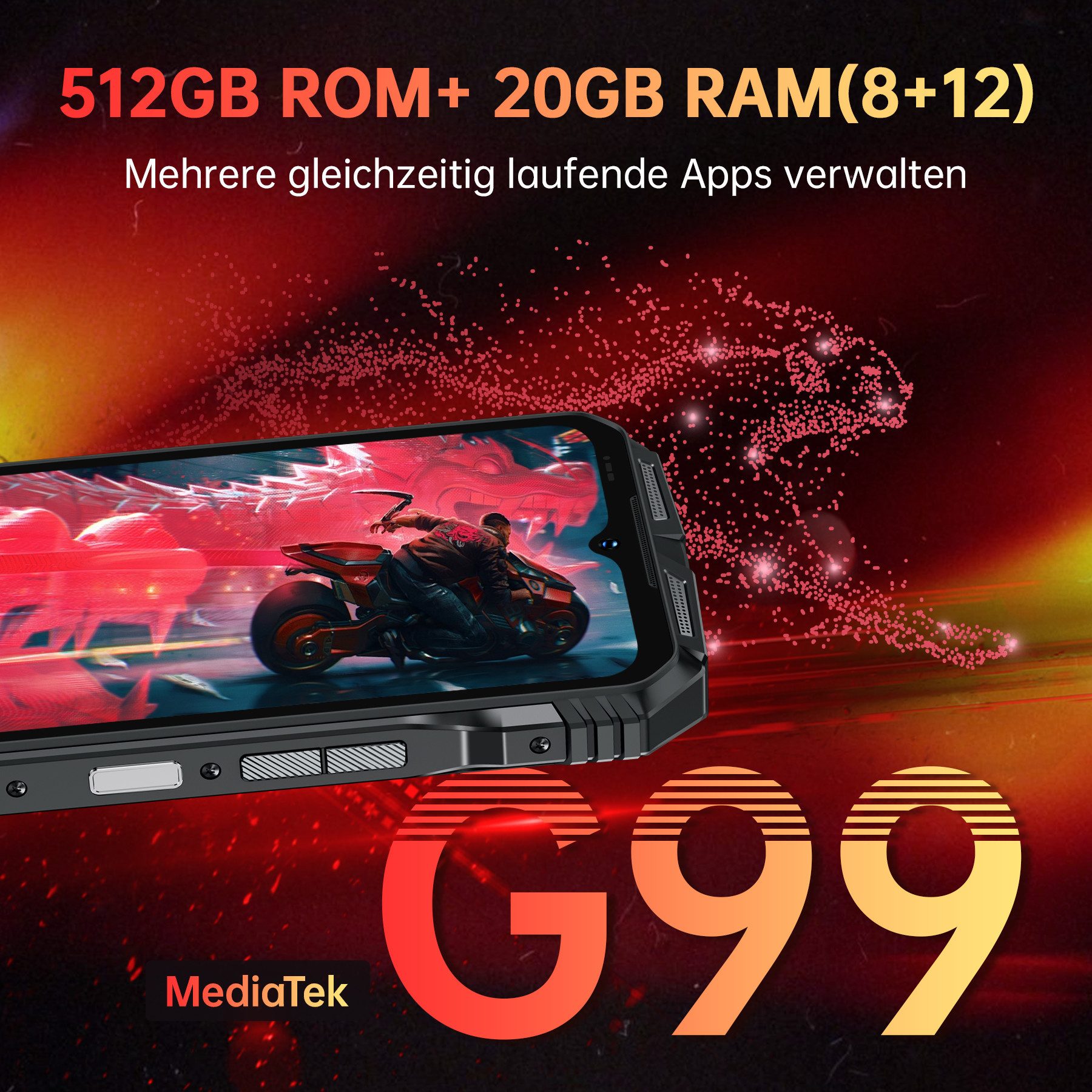 DOOGEE S118 4G 20+512GB Outdoor Smartphone (16,71 cm/6.58 Zoll, 512 GB Speicherplatz, 50 MP Kamera, IP68 Wasserdicht Baustellenhandy, 10800mAh, Dual SIM 4G, NFC, OTG, GPS)