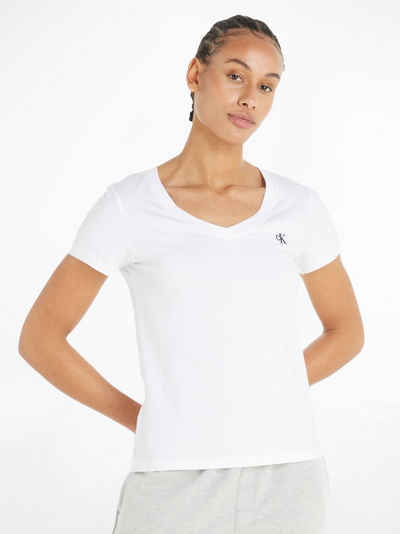 Calvin Klein Jeans V-Shirt CK EMBROIDERY STRETCH V-NECK (1-tlg) mit kleiner Calvin Klein Logo-Stickerei auf Brusthöhe