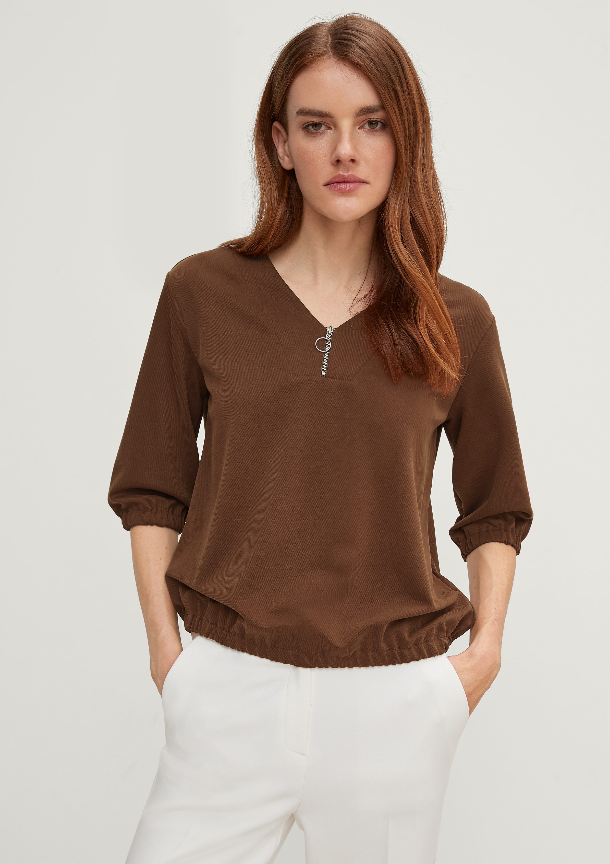 Comma Shirttop Oberteil mit Twill-Struktur Reißverschluss