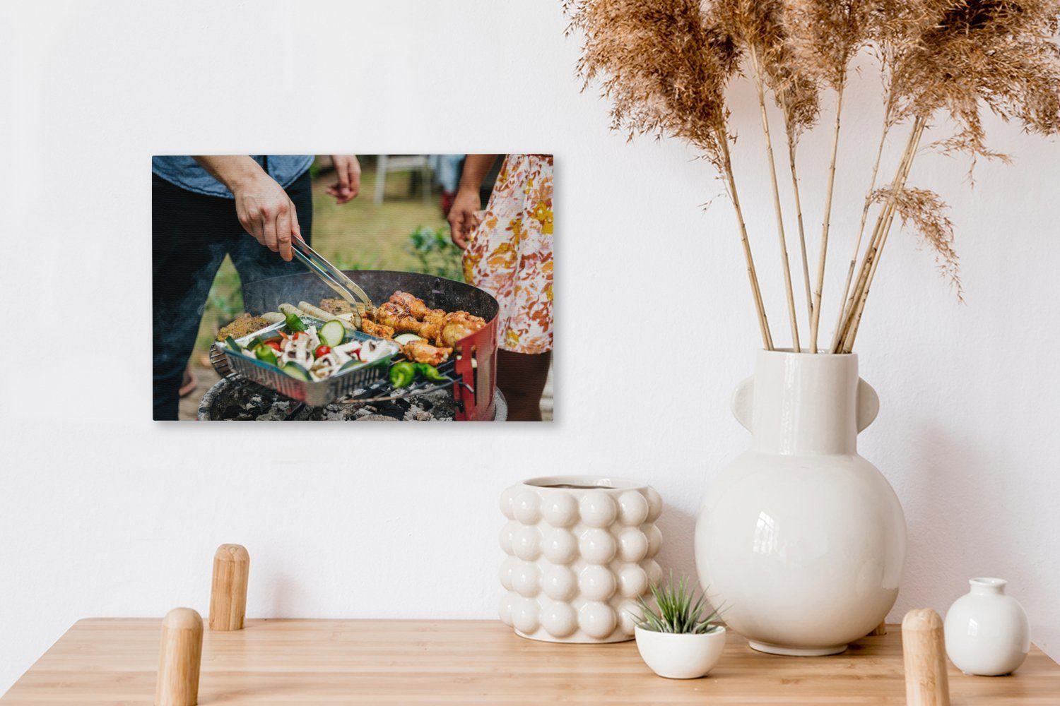 OneMillionCanvasses® Leinwandbild Fleisch und Gemüse Wandbild (1 Leinwandbilder, Grill, auf Wanddeko, dem cm Aufhängefertig, 30x20 St)