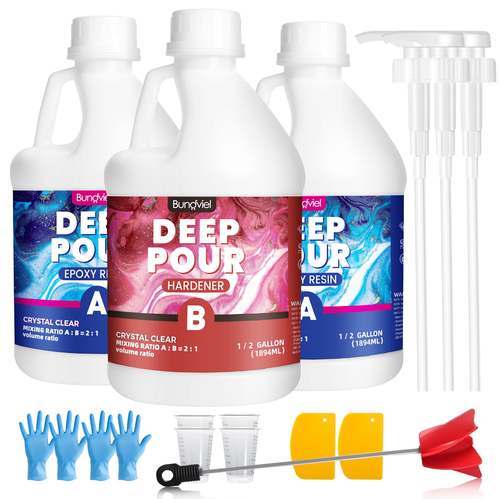 Bundviel Epoxidharz Epoxidharz Mit Härter Set, 256/64OZ Epoxidharz Set Anfänger,1:1 Ratio