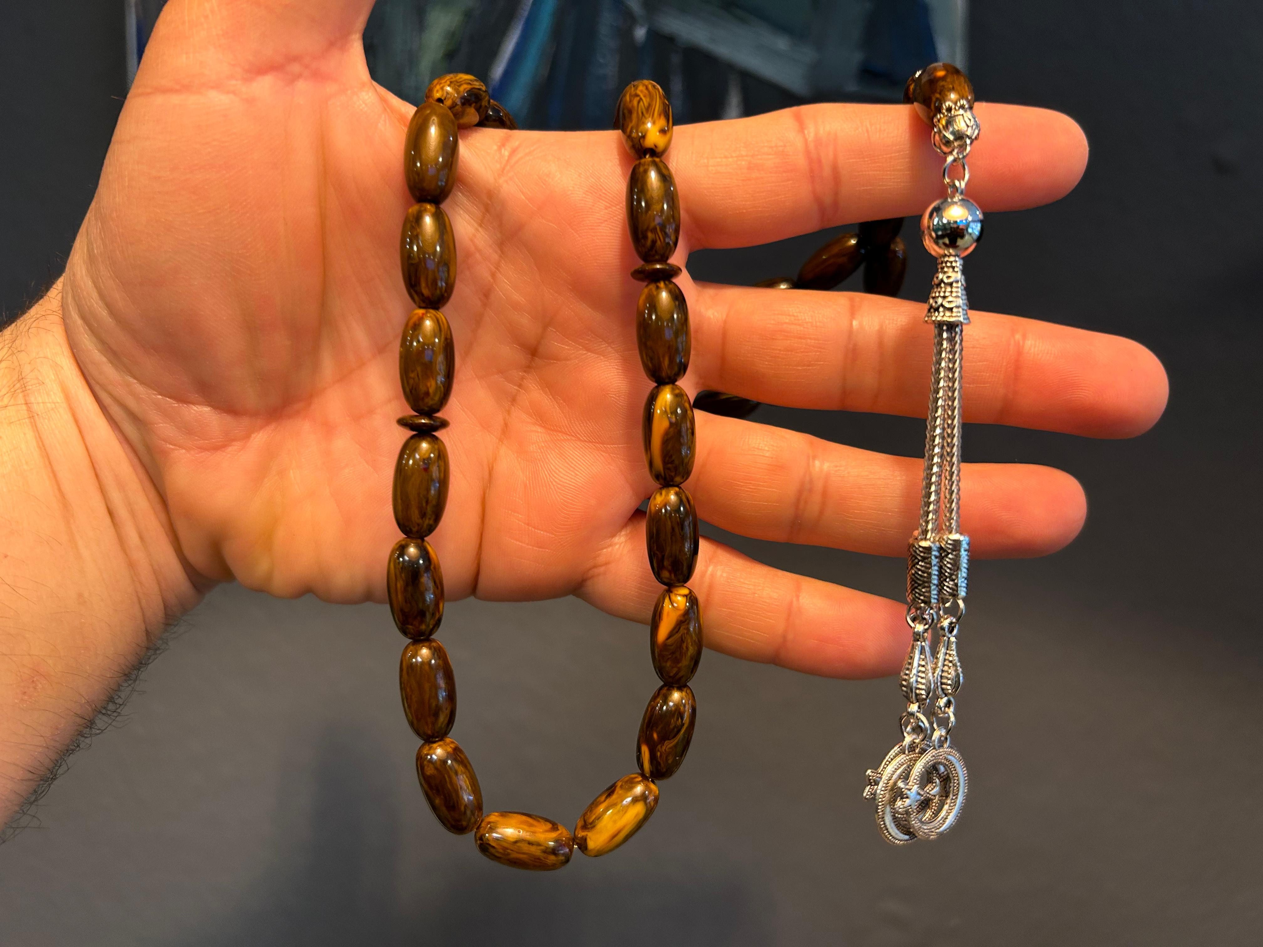 TesbihBid Kettenanhänger Old Bakalite Braun (Hand Made Sammlung Tesbih Misbaha islam Amber Subha, 33-tlg., Gebetskette, 33-tlg., Bakalite faturan)