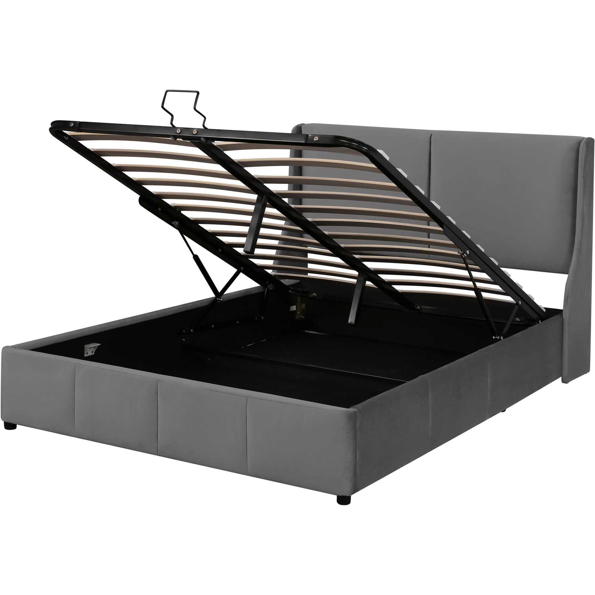 Boxspringbett (Polsterbett mit Lattenrost und Bettkasten), Doppelbett hydraulisches Funktionsbett, 140x 200 cm Bett, Samt