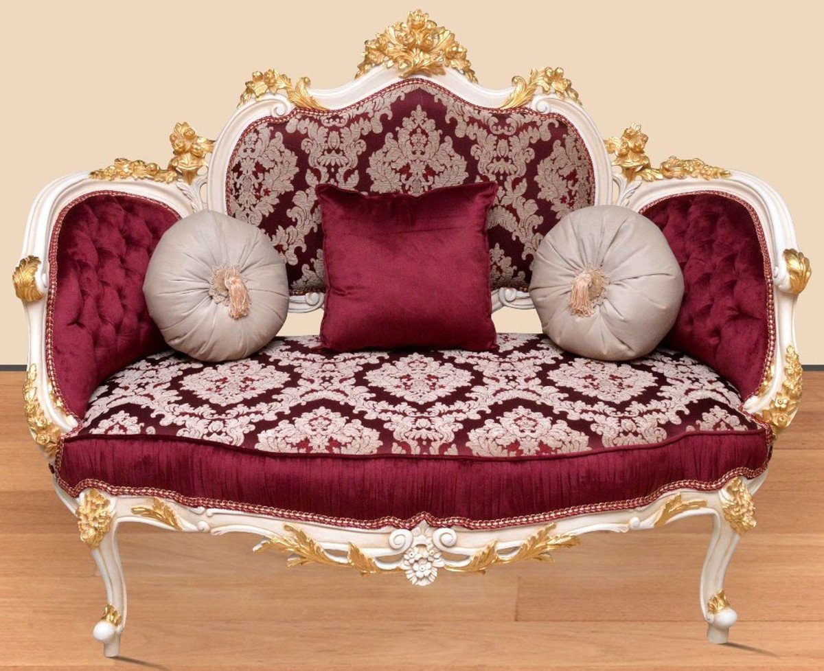 Barock Sofa - Padrino Handgefertigtes Sofa Möbel im Sofa / Weiß Bordeauxrot Wohnzimmer Wohnzimmer - / Prunkvolle Barockstil Gold Casa Barock