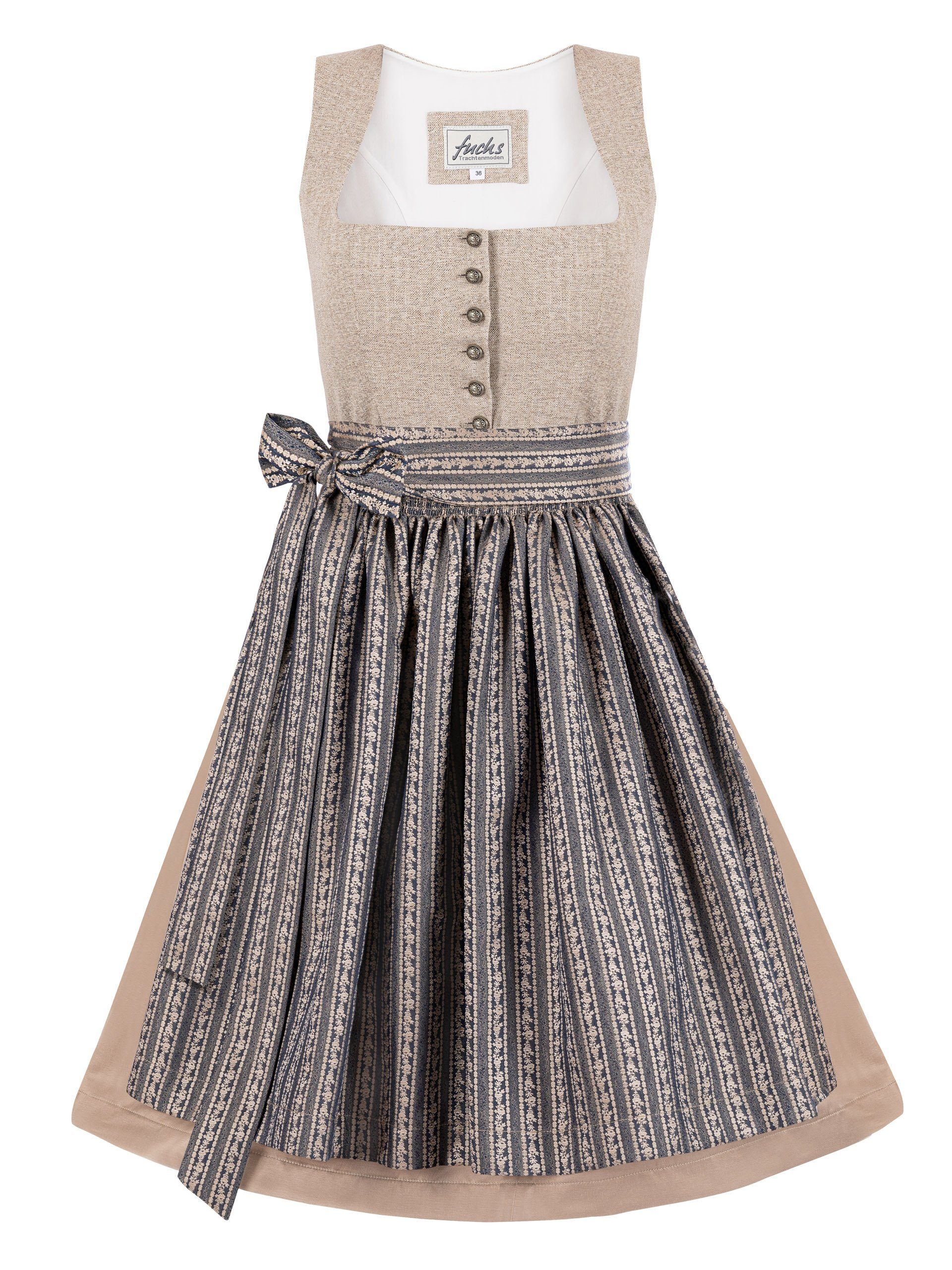 Trachten24.de Dirndl Midi Dirndl Lisa beige-blau (2-tlg) Rockteil 70cm