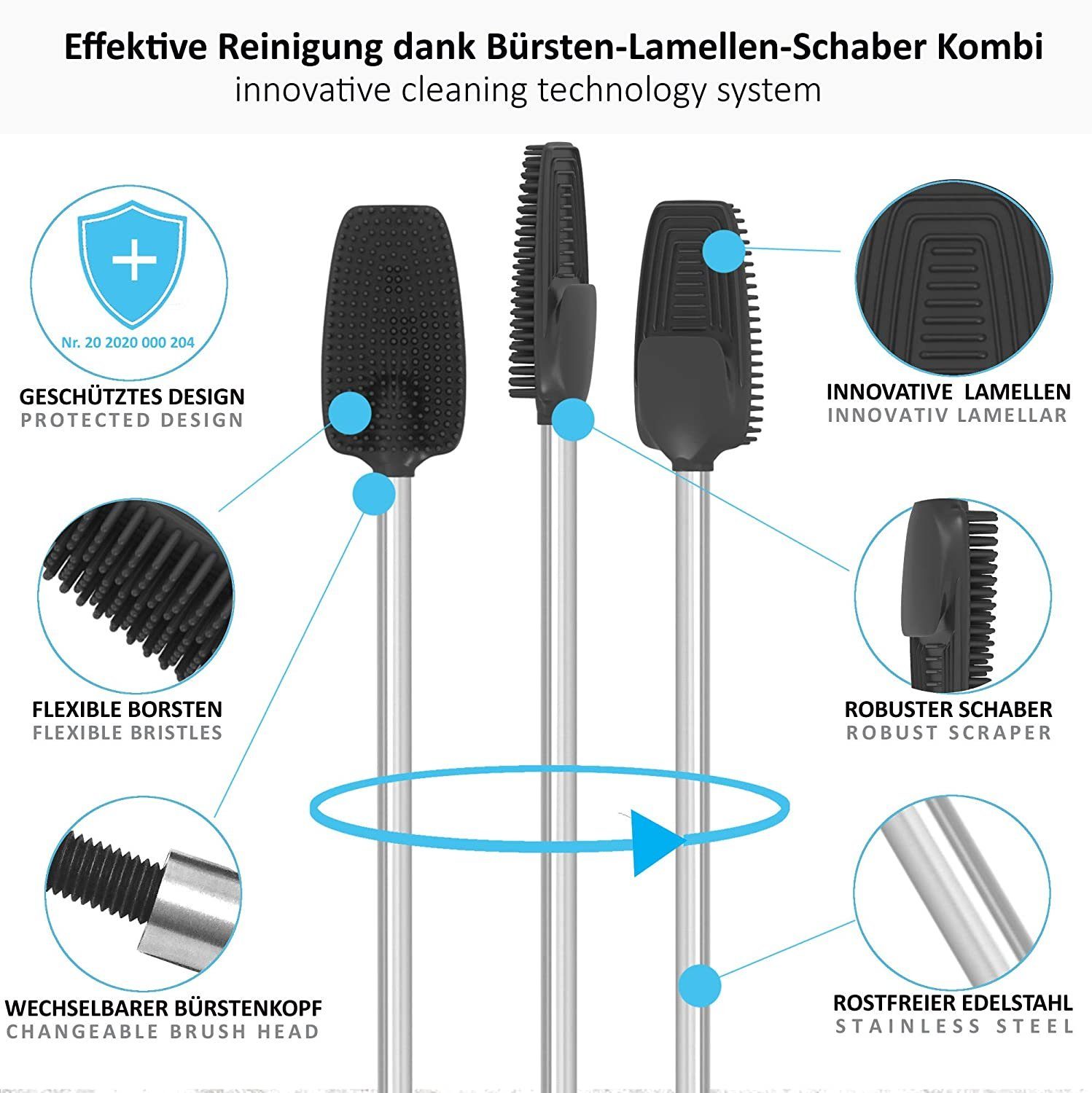 aus WC 3in1 mit Edelstahl WC WC-Bürstenhalter rostfrei, Bürste WC ist Bürsten Halter, Gästebad, Badezimmer, Silikon inkl. auswechselbar, Bürste+Stiel Arteneur WC, WC-Reinigungsbürste Toilettenbürste