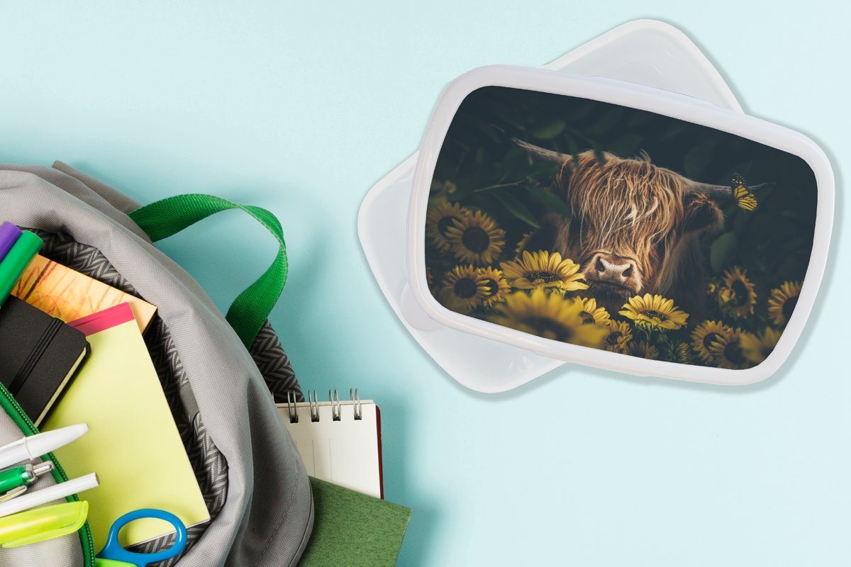 Lunchbox für und Jungs für Tiere, Kunststoff, Kuh - Kinder und Schottische Brotdose, Botanisch Blumen - (2-tlg), weiß Mädchen - Brotbox Erwachsene, MuchoWow Highlander -