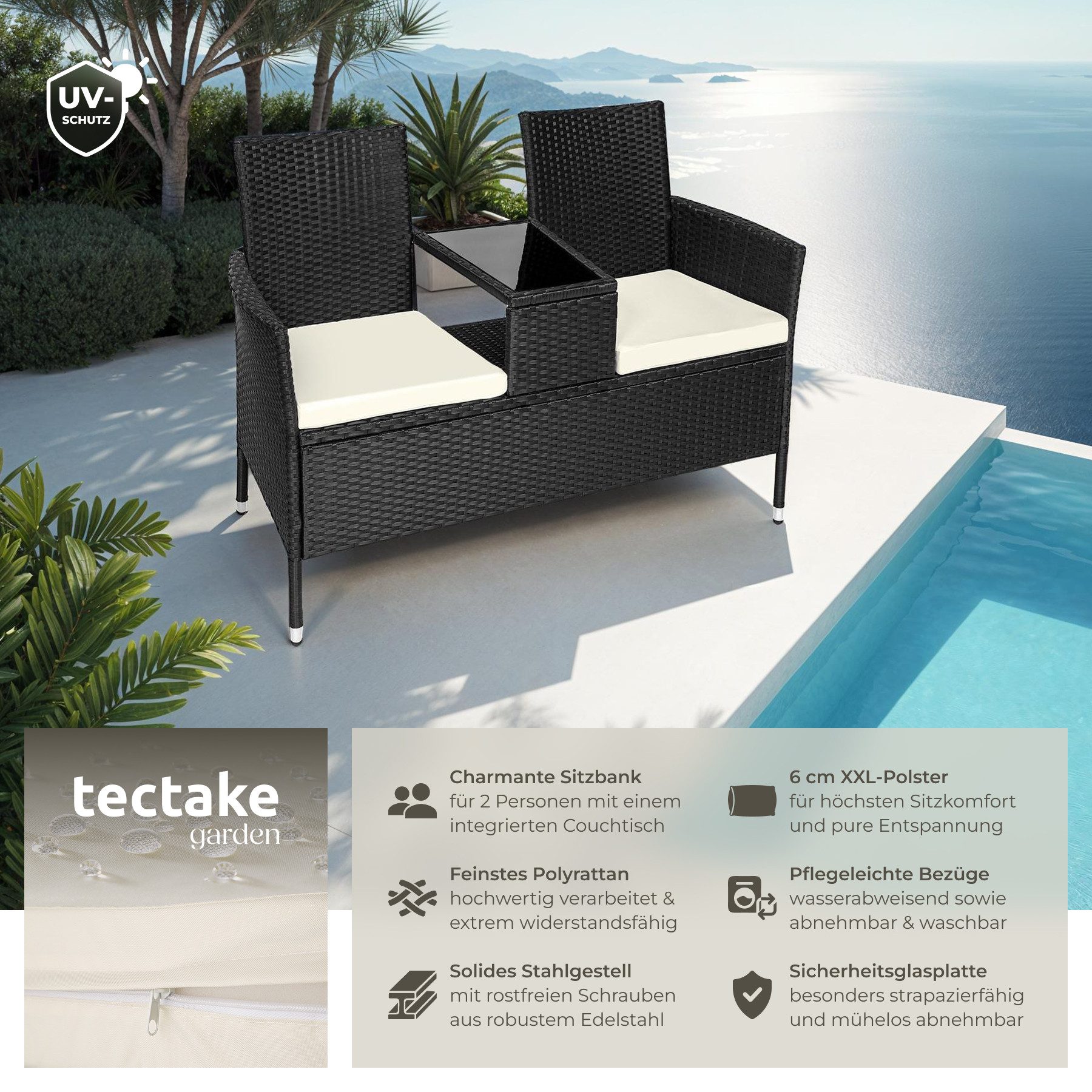 tectake Rattanstuhl Rattan Gartensitzbank (Set, 1 günstig online kaufen