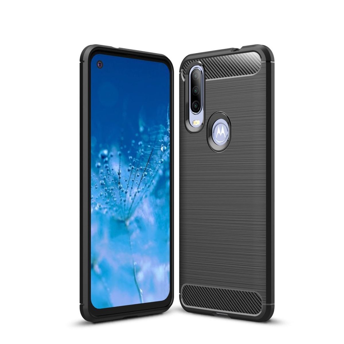 König Design Handyhülle Motorola One Action, Motorola One Action Handyhülle Carbon Optik Backcover Grau