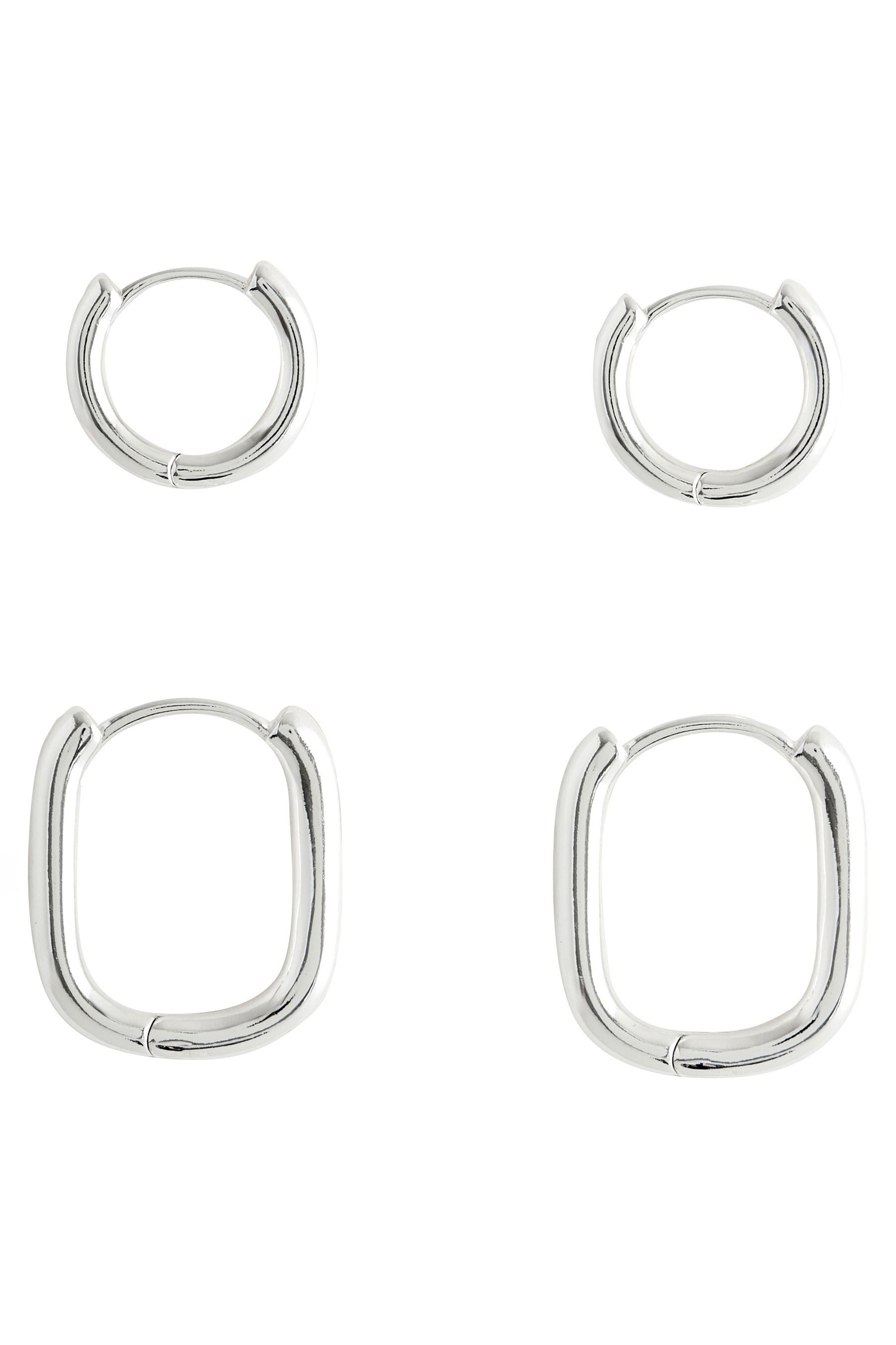Ohrring-Set 2er-Pack rechteckige Creolen, versilbert