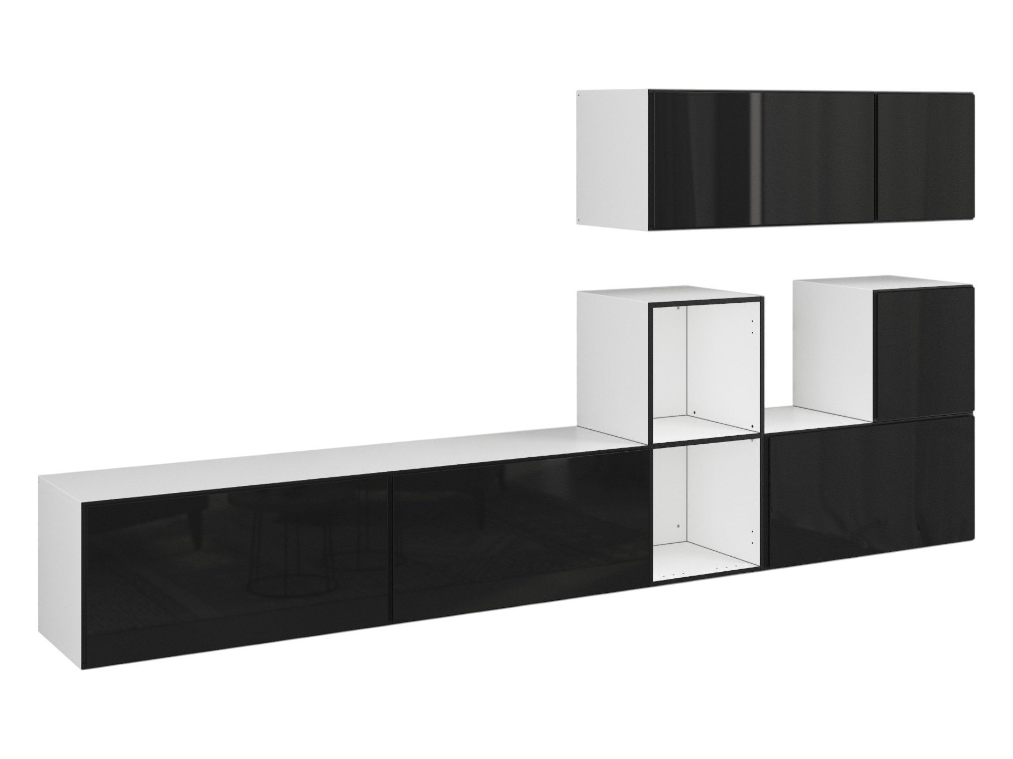 moebel-dich-auf Wohnwand VARIANTO 1, (7- teilig., besteht aus 4x Schrank mit Klappe, 2x Schrank mit Tür,1x offenes Regal), MDF Fronten tiefgezogen, Softclose