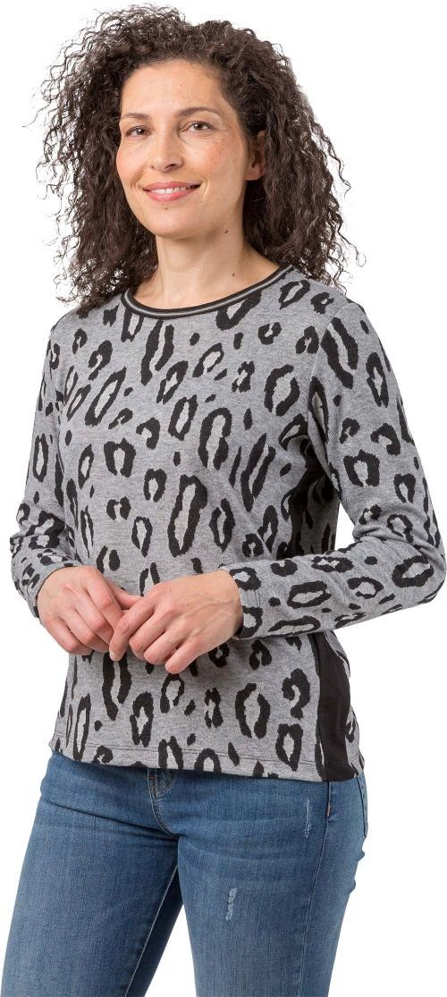 Estefania for woman Rundhalspullover 183-7602 weicher Pullover in angesagten Leo-Druck silber-schwarz