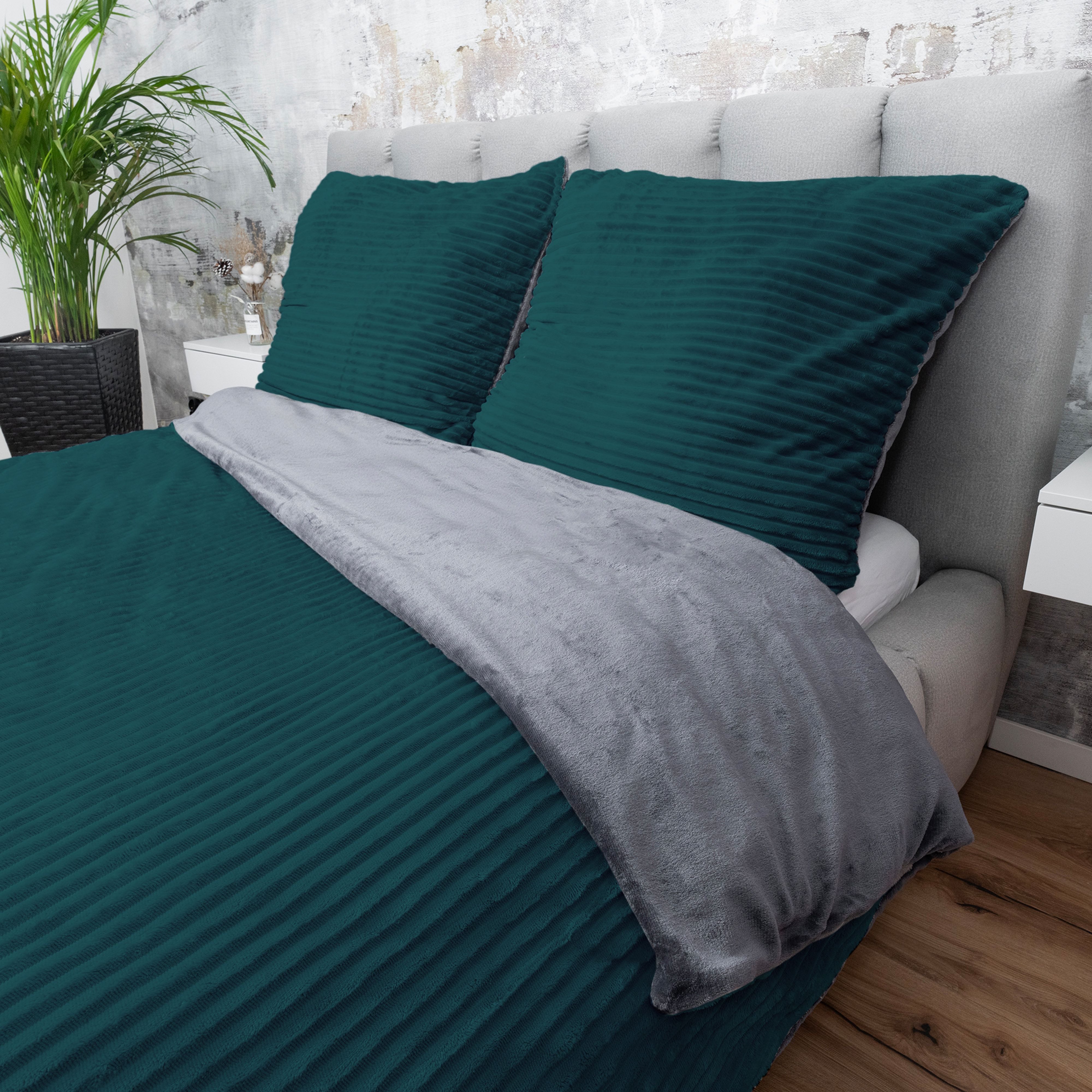 One Home Bettwäsche Winter Cashmere Touch Cord Optik, Fleece, 3 teilig, flauschig warmes Teddy Plüsch, Doppelbett