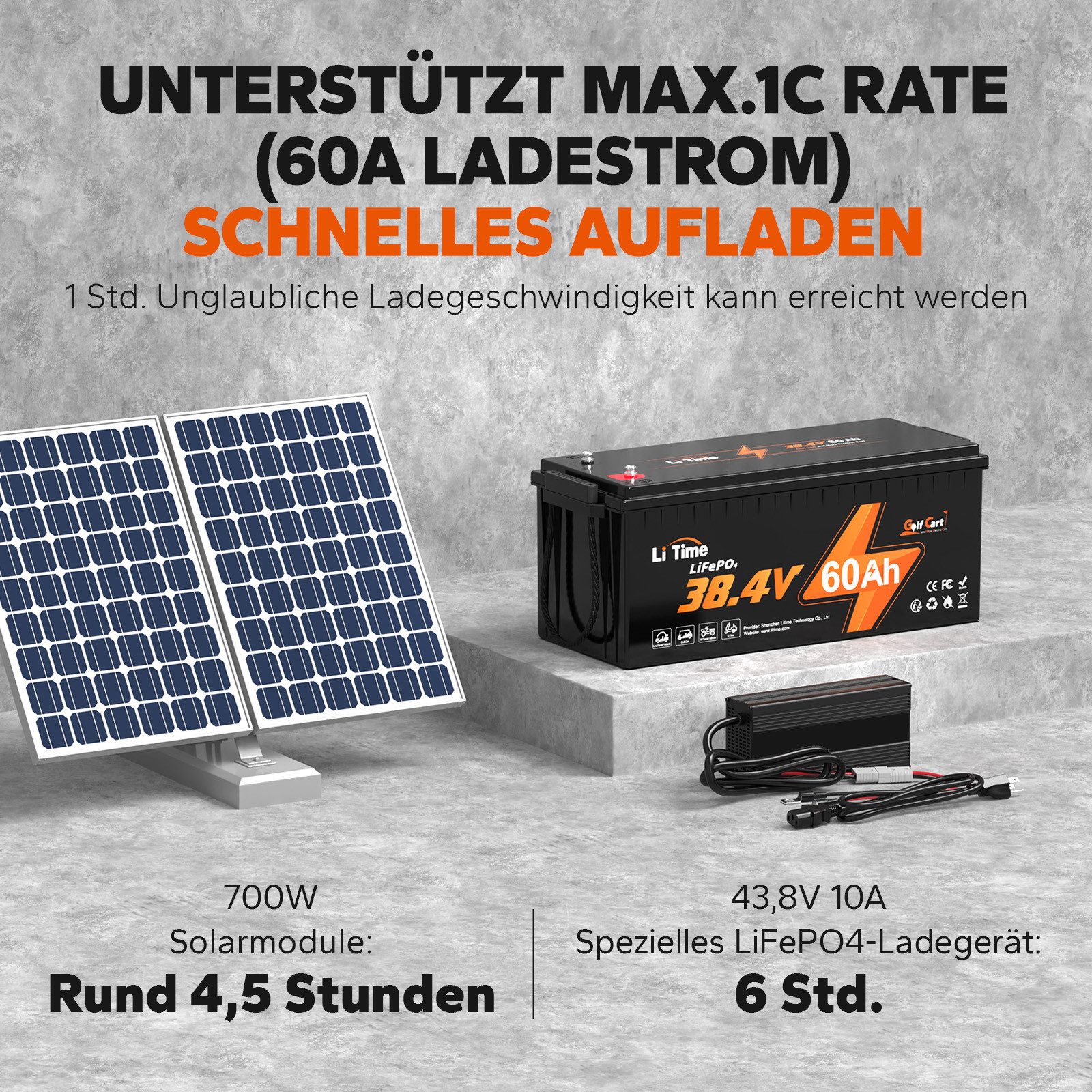 LiTime 36V 60Ah Golf Cart LiFePO4 Batterie PV Stromspeicher Solarakkus (36 V)