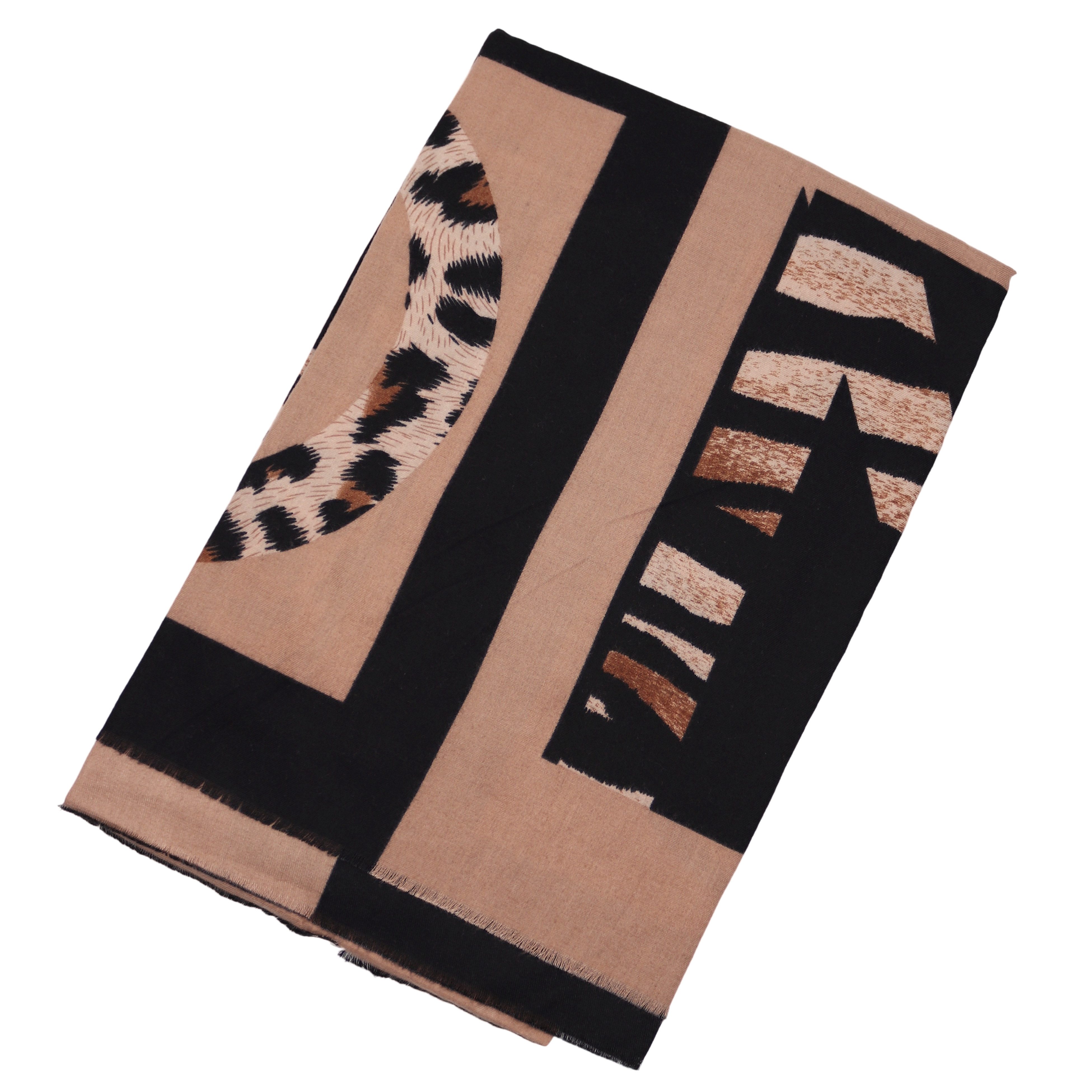 MIRROSI Modeschal weicher Schal Leo Leopard kurz Fransen, ca.90x190cm, (Neu günstig online kaufen