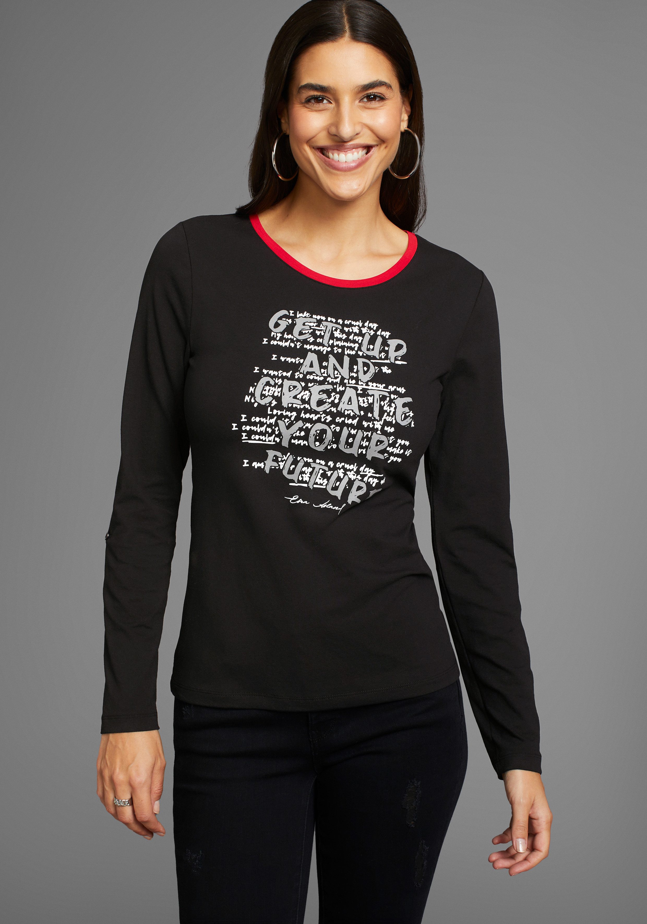 Laura Scott 3/4-Arm-Shirt, mit modischem Frontprint & farbigen Details günstig online kaufen