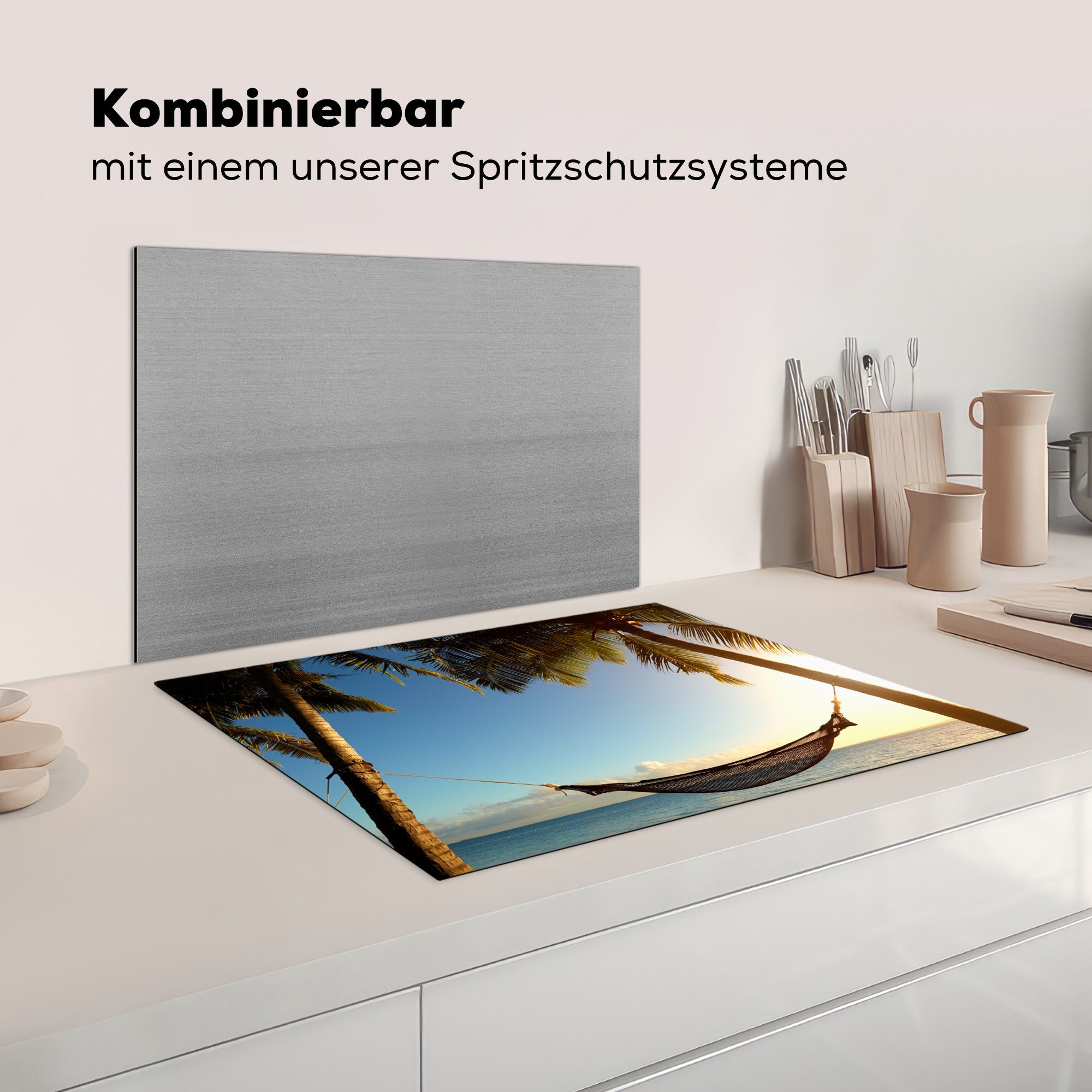 Palmen Hängematte - Ceranfeldabdeckung (1 Himmel, küche, 71x52 tlg), Schutz für MuchoWow Herdblende-/Abdeckplatte Induktionskochfeld die Vinyl, cm, -