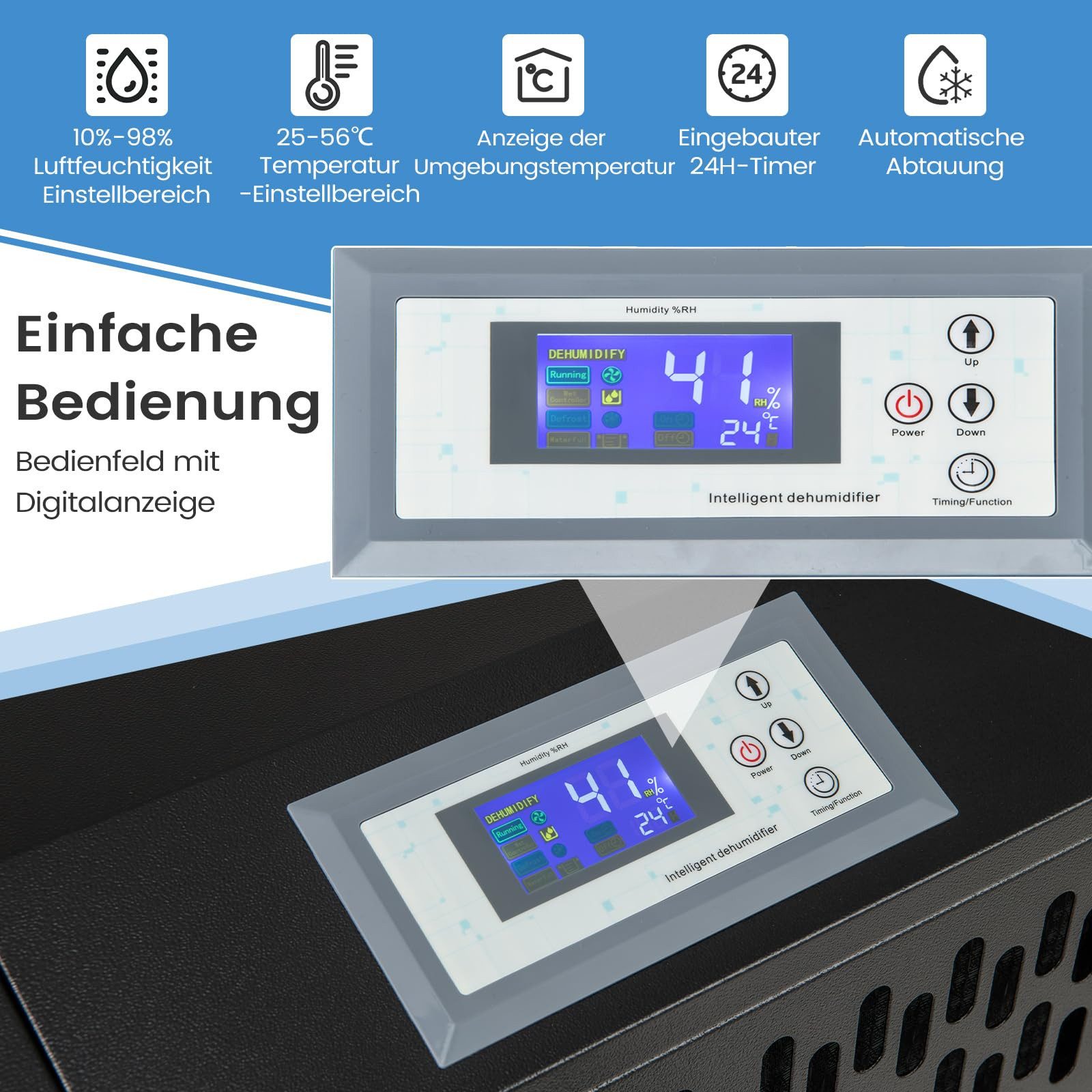 COSTWAY Luftentfeuchter, Entfeuchtung 118 l/Tag, für 790m² Räume, 10-98%, Timer
