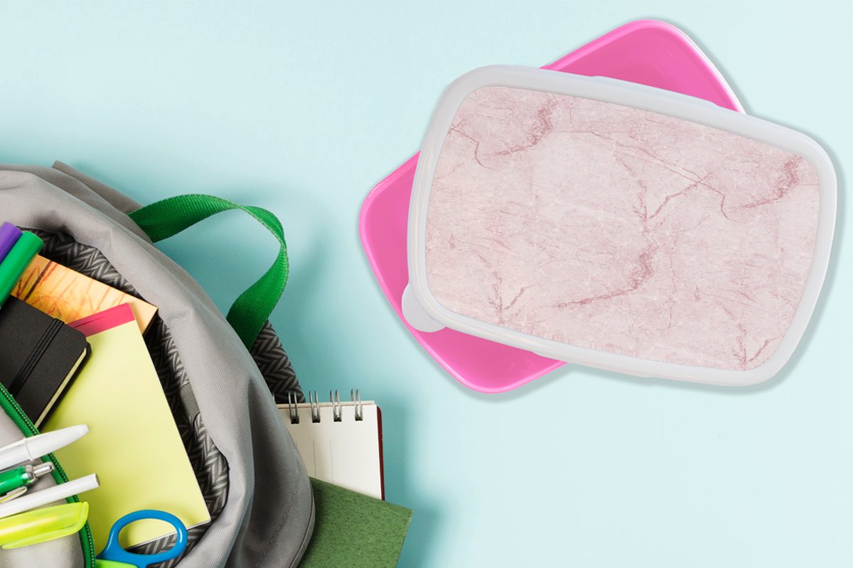 MuchoWow Lunchbox Marmor - Rosa für Mädchen, (2-tlg), Kunststoff, Brotbox Erwachsene, Kinder, - Snackbox, Muster, Brotdose Kunststoff
