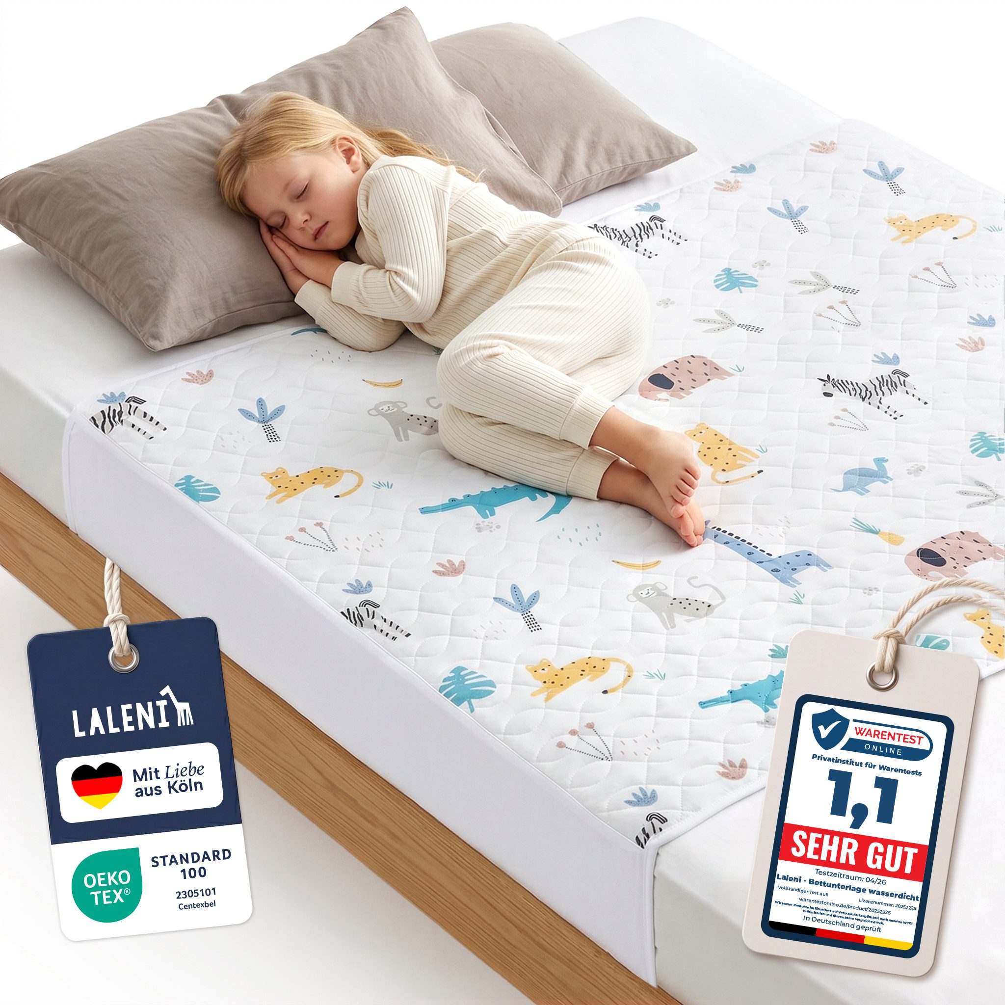 Matratzenauflage Bettunterlage wasserdicht Kinder, knisterfreie Matratzenauflage Laleni, mit rundum Gummizug oder seitliche Einstecklaschen