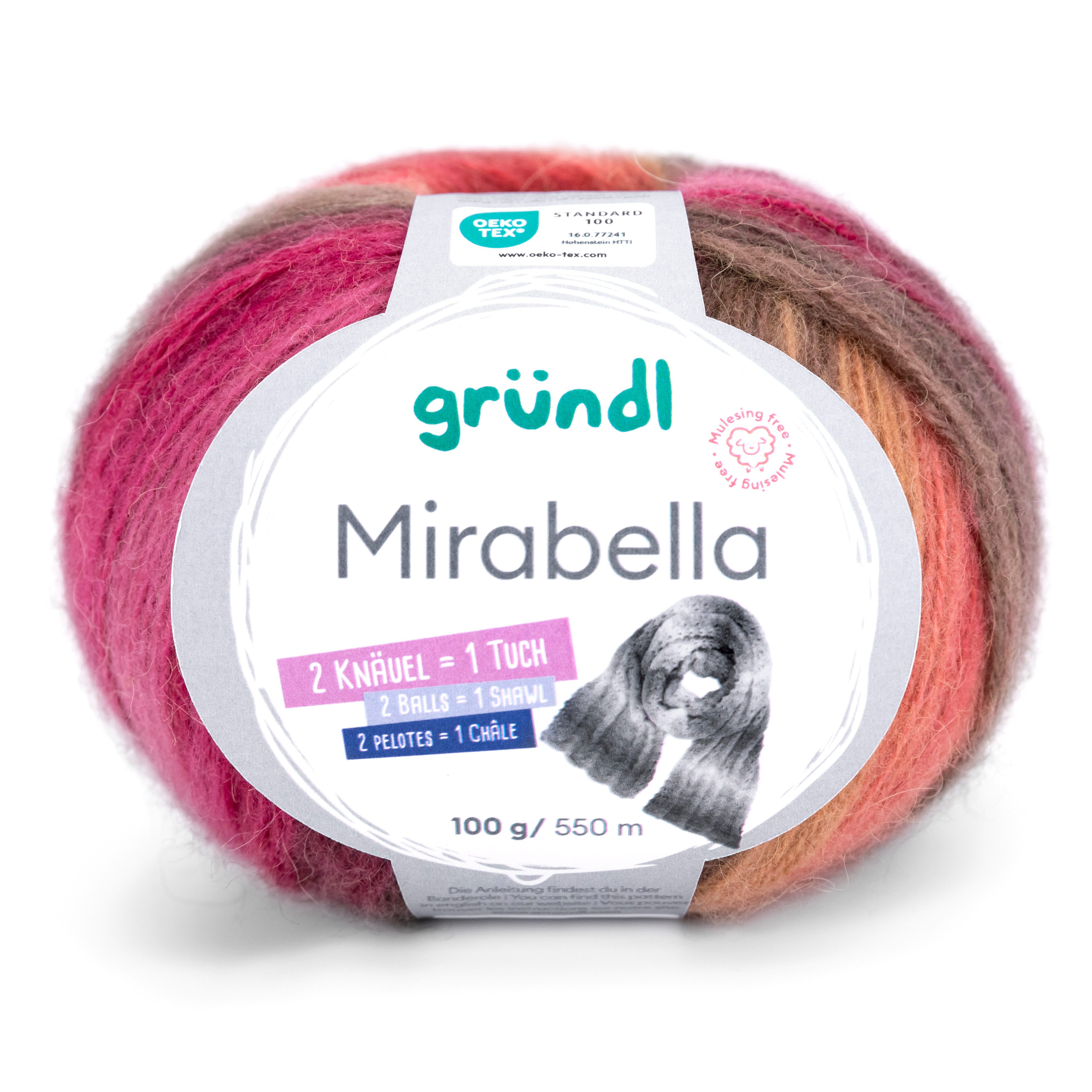 Gründl Wolle Mirabella Farbverlaufsgarn mit Anleitung Häkelwolle, 550,00 m (Wolle Farbverlaufswolle zum Stricken und Häkeln, Strickwolle, Strickgarn, Handstrickgarn), 80% Polyacryl, 20% Wolle