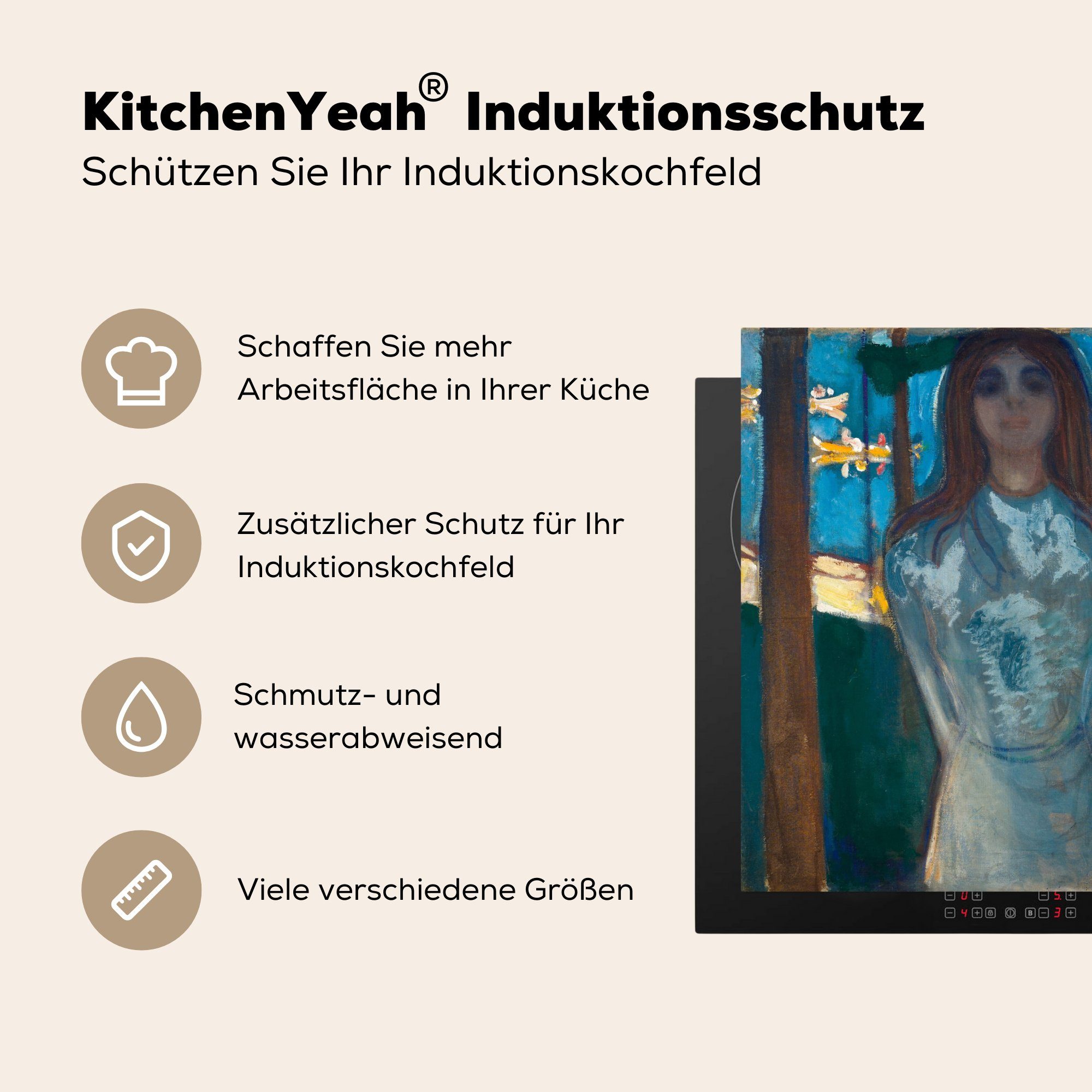 tlg), Munch, Vinyl, 71x52 Sommernacht - Schutz Induktionskochfeld MuchoWow die (1 küche, Edvard cm, Ceranfeldabdeckung für Herdblende-/Abdeckplatte