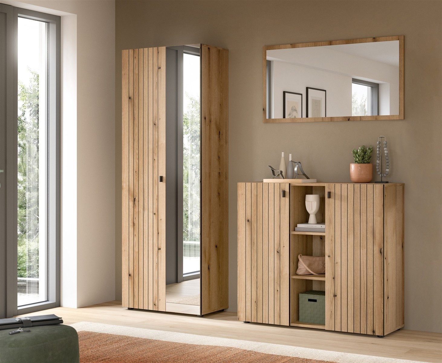 freiraum Garderoben-Set Station, in Evoke Oak - 191x192x37cm (BxHxT)