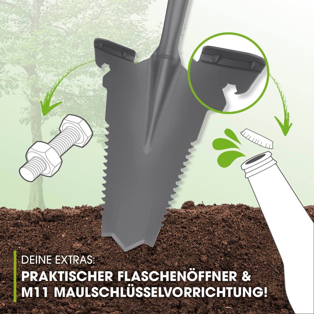 EASYmaxx Spaten - & Wurzelsäge 114cm grau/rot, (1-St), Spaten- & Wurzelsäge mit einer V-förmigen Klinge & mit Flaschenöffner