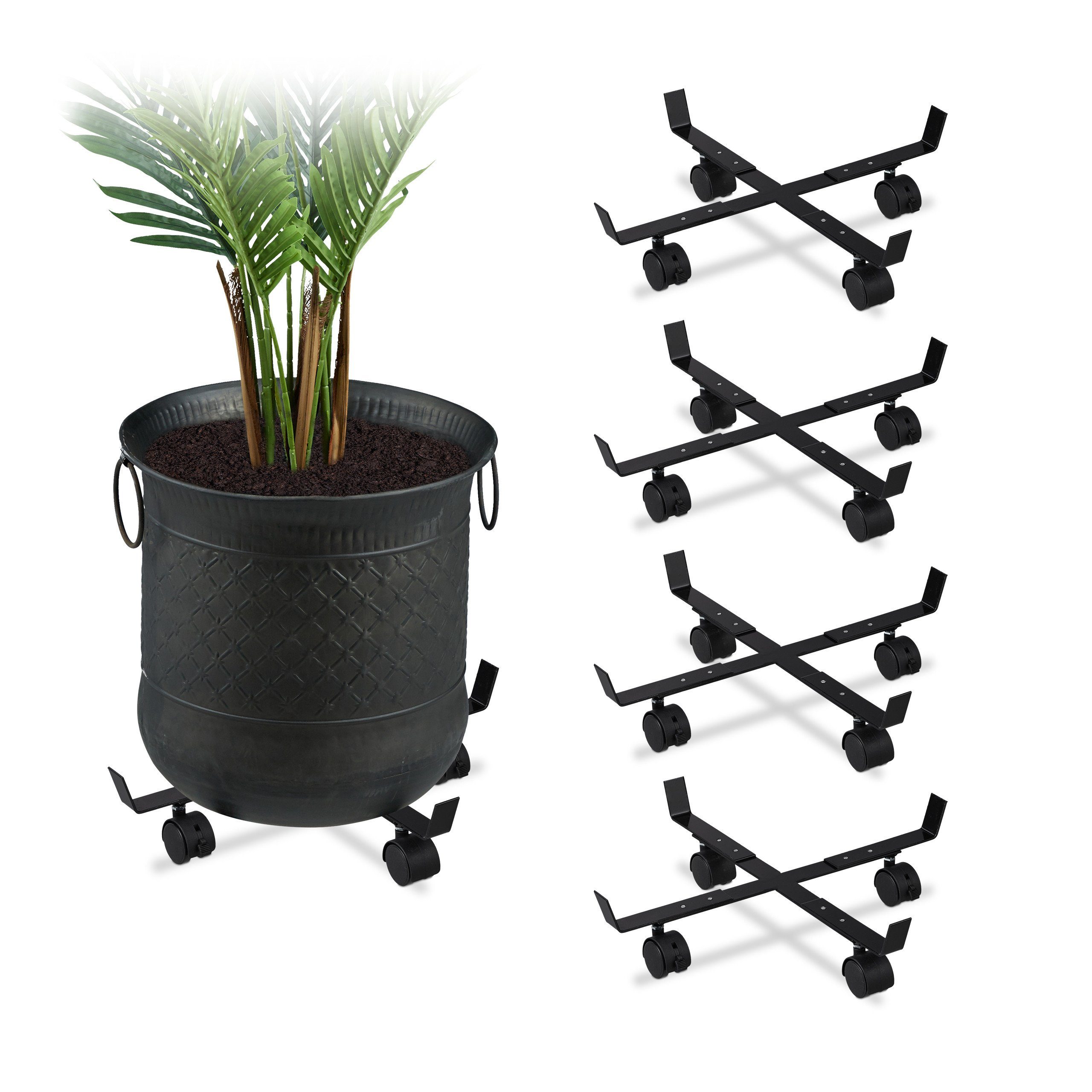 relaxdays Blumentopfuntersetzer Ausziehbare Pflanzenroller 5er Set