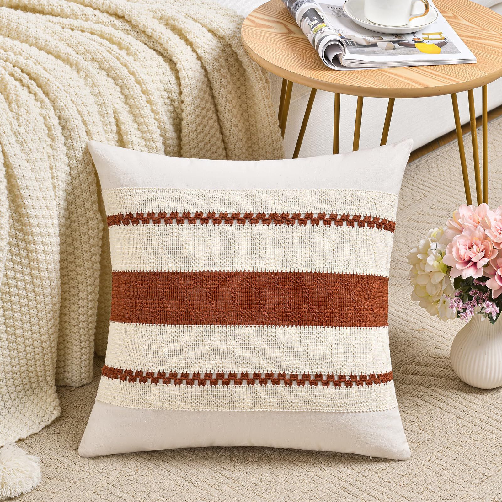 Agger Kissenbezug 2er-Set Boho-Zierkissenbezüge 45x45cm, Rustikale Retro-Kissenhüllen, (2 Stück), für Wohnzimmer, Schlafzimmer, Couch, Bett, Sofa & Sessel – Bild 3 von 5