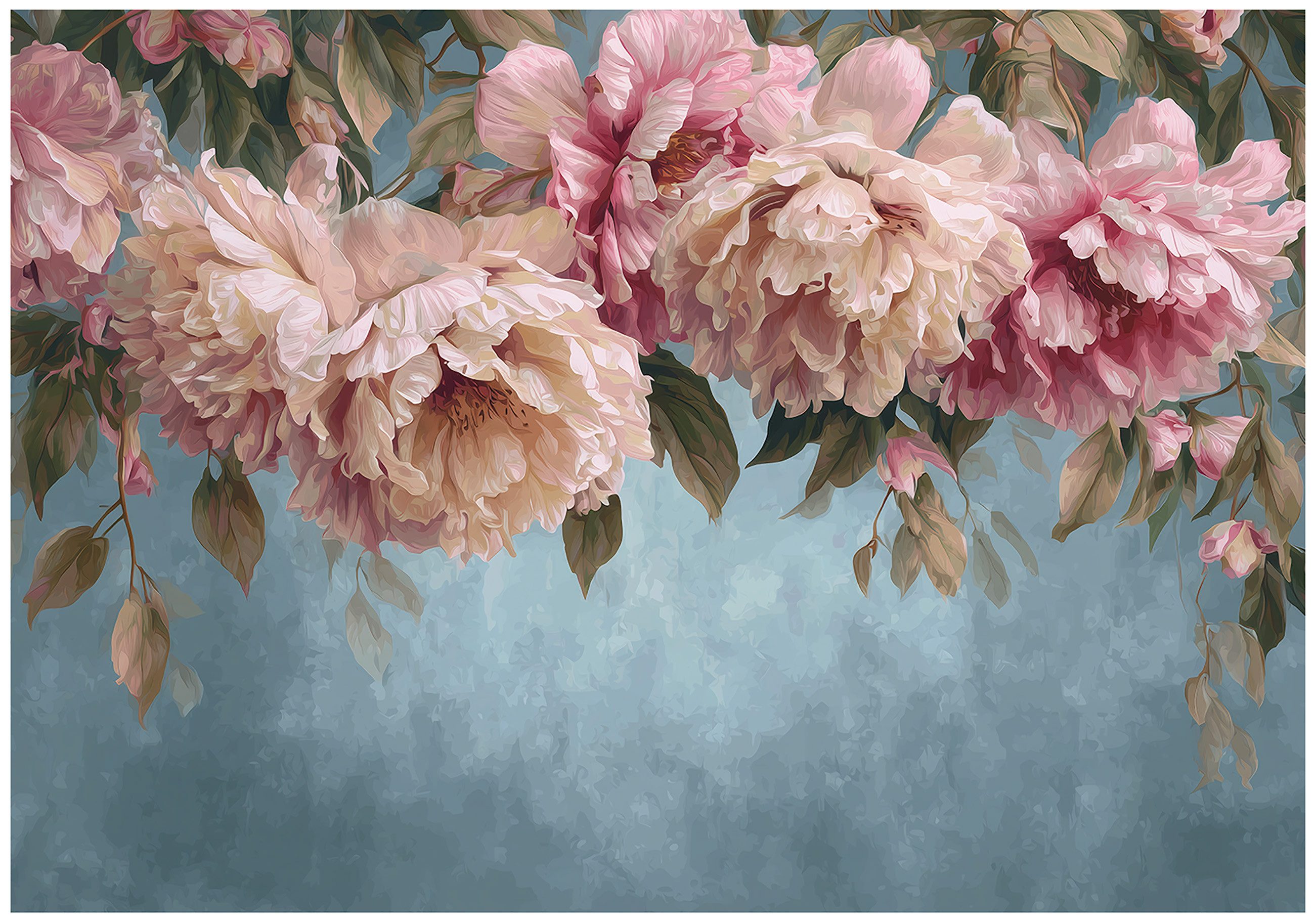 Wallarena Fototapete Blume Rosa Blau Natur Vlies Tapete Wohnzimmer Schlafzimmer Wandtapete, Glatt Vlies Washable, Blume, Rosa, Grün, Blau, (Packung, 2 St., Vlies Fototapete), Vliestapete Rosa Wohnzimmer Schlafzimmer Küche Tapete + Kleister