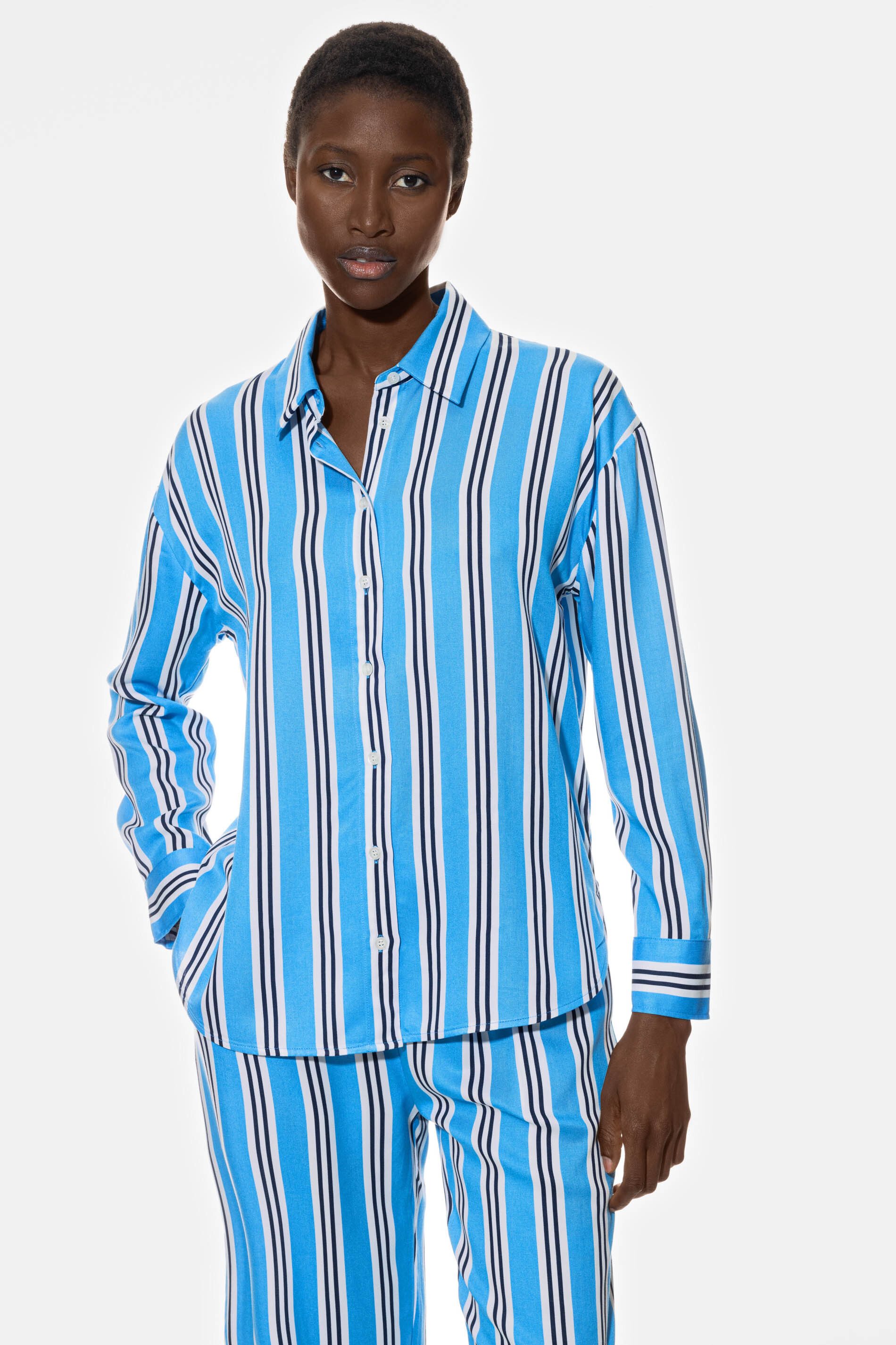 Mey Pyjamaoberteil Mey Damen T-Shirt langarm Streifen-Design (1-tlg)