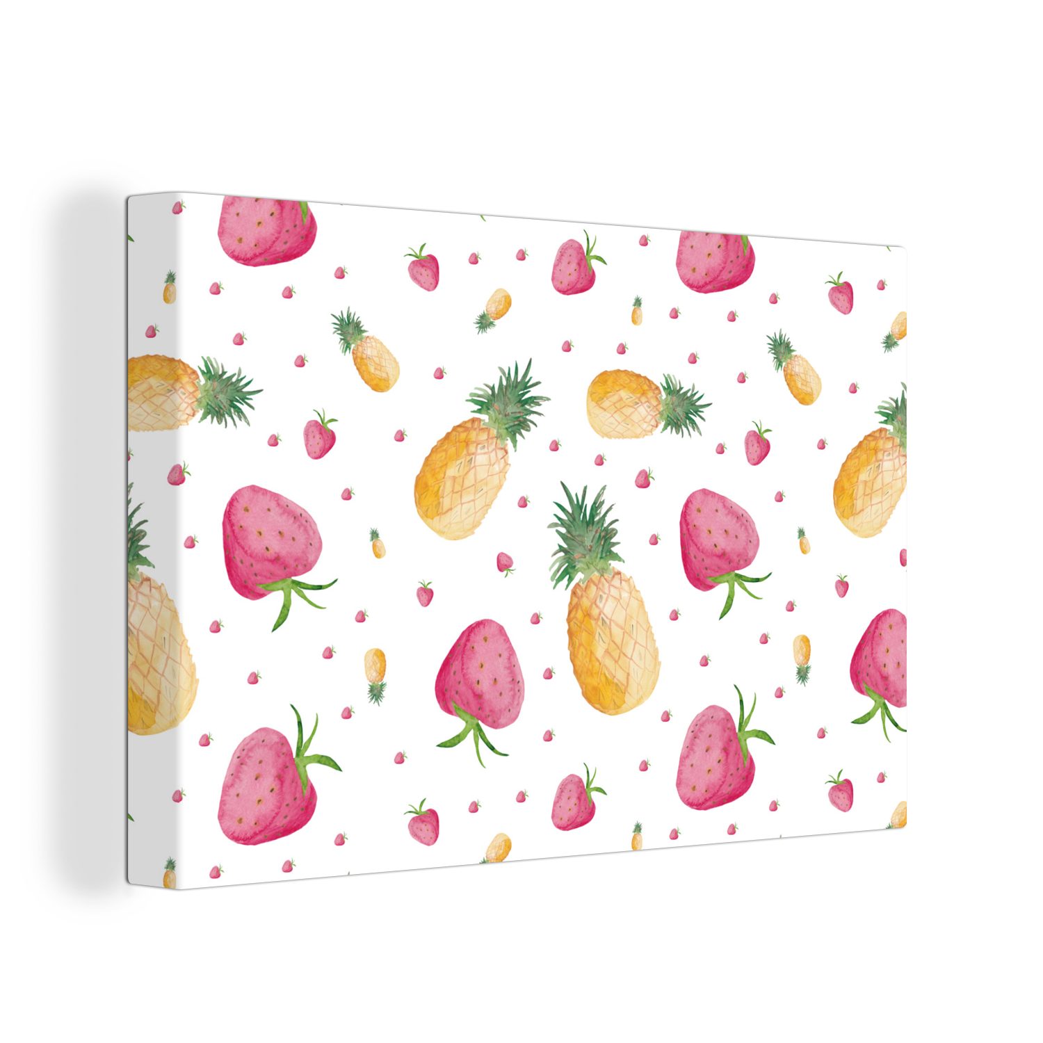 OneMillionCanvasses® Leinwandbild Ananas - Erdbeeren - Schablonen, (1 St), Wandbild Leinwandbilder, Aufhängefertig, Wanddeko, 30x20 cm | Leinwandbilder