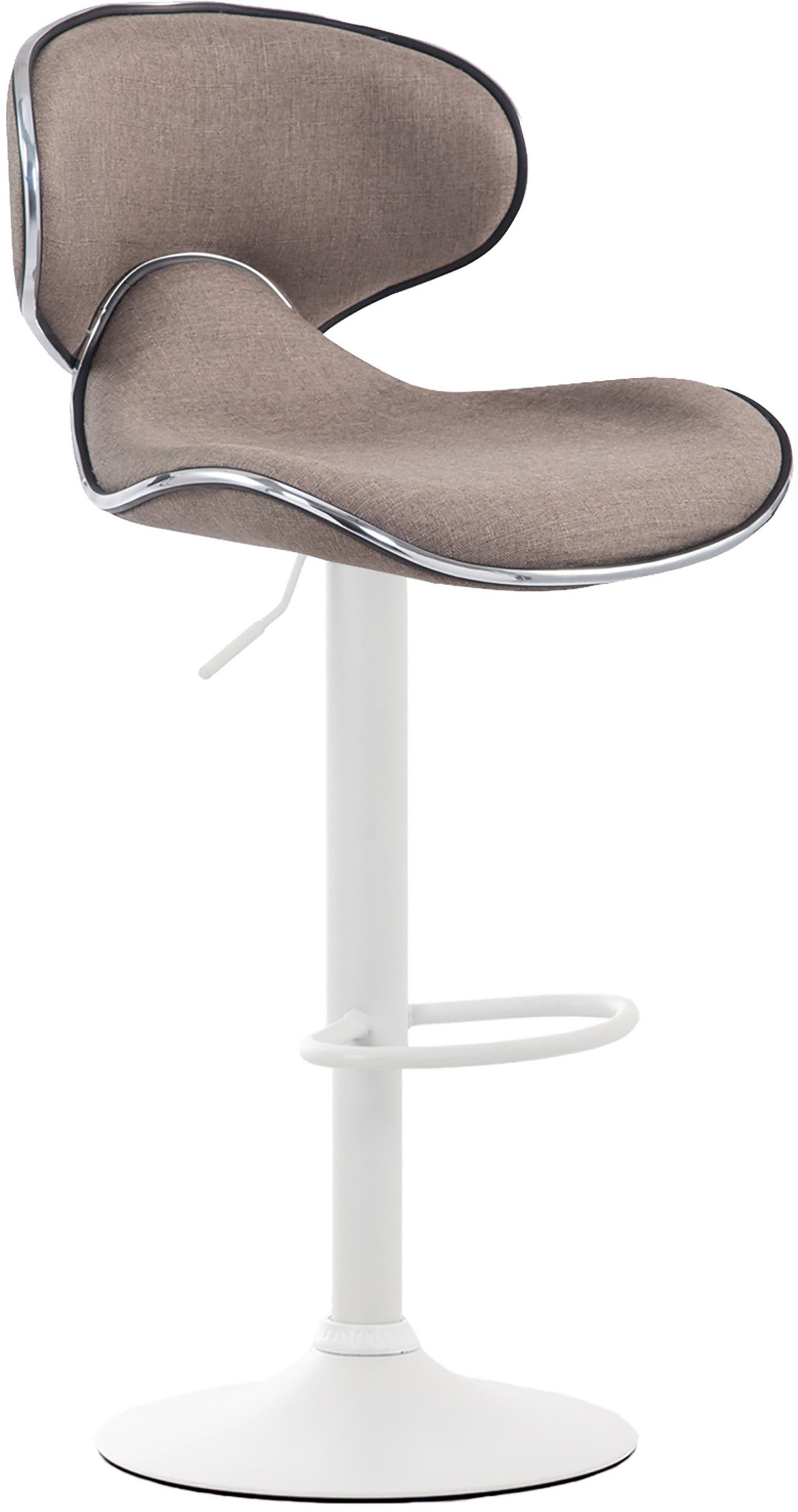 TPFLiving Barhocker Las-Palmas (mit hoher Rückenlehne - höhenverstellbar - Hocker für Theke & Küche), 360° drehbar - Gestell: Metall weiß - Sitzfläche: Stoff Taupe