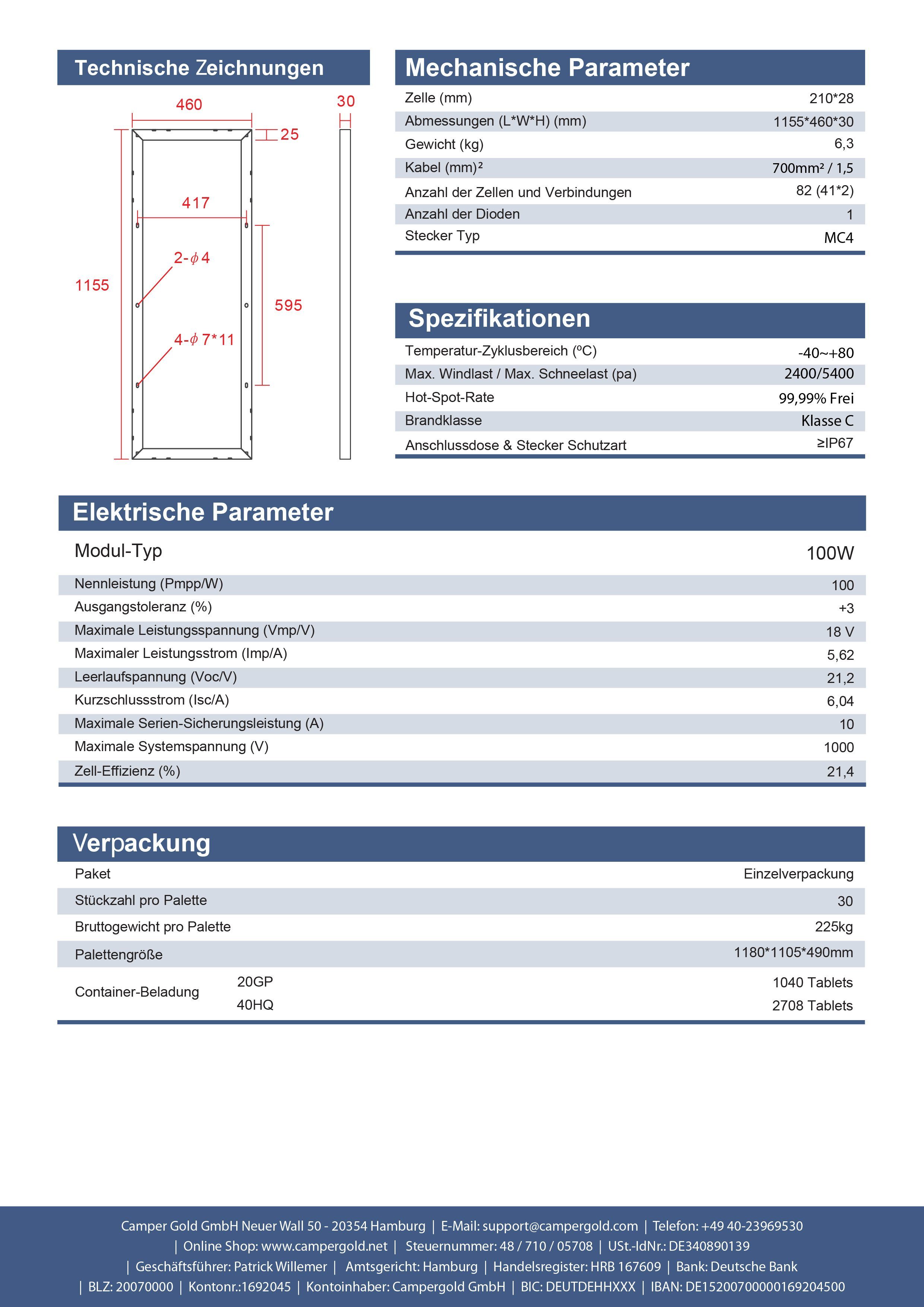 Wohnwagen Photovoltaik Camper, Solarmodul Solarmodul Solaranlage Rahmen-46 Stegpearl für Solarpanel cm 12V, & Monokristallines 5x100W Schwarz Wohnmobile