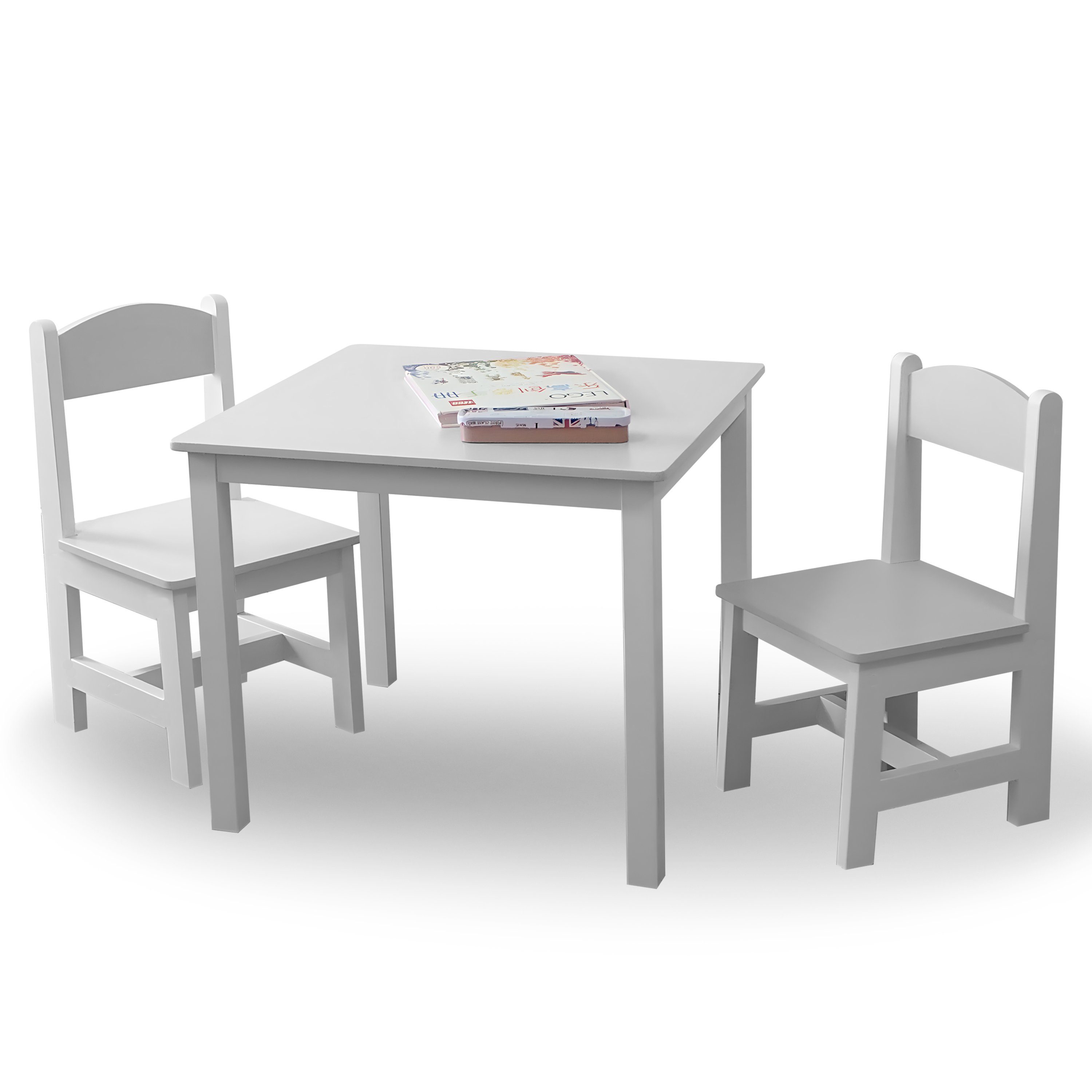 habeig Kindersitzgruppe Kindertisch & 2 Stühle Kindermöbelset Maltisch Hocker 60x50x50cm Weiß