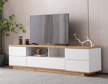 XDOVET TV-Schrank Moderner Farbblock-TV Kabinetts in weißer Ausführung TV-Möbel mit Holzmaserung, 180 cm