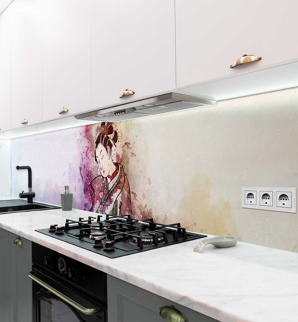 MyMaxxi Dekorationsfolie Küchenrückwand Kranich Gemälde selbstklebend  Spritzschutz Folie