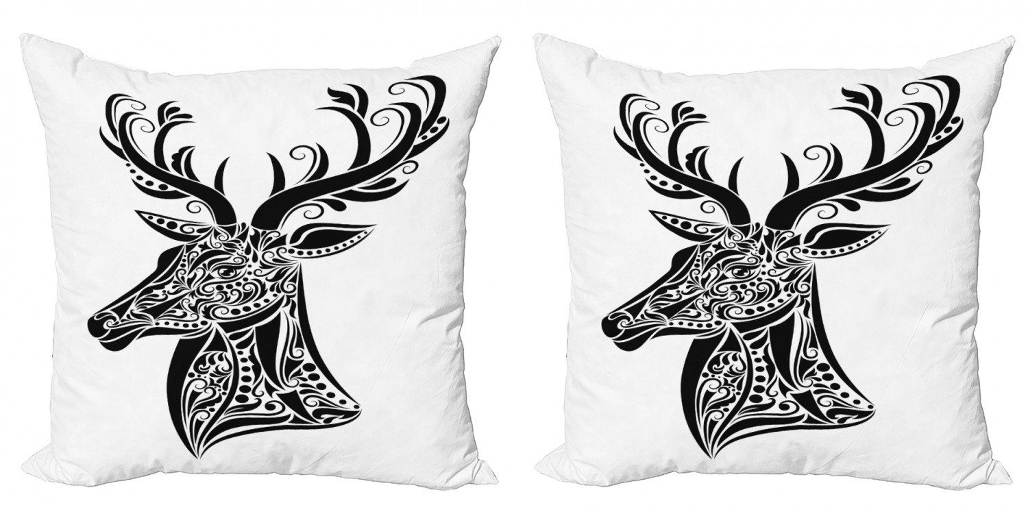 Kissenbezüge Modern Accent Doppelseitiger Digitaldruck, Abakuhaus (2 Stück), Geweih Deer Tier Tattoo | Kissenbezüge