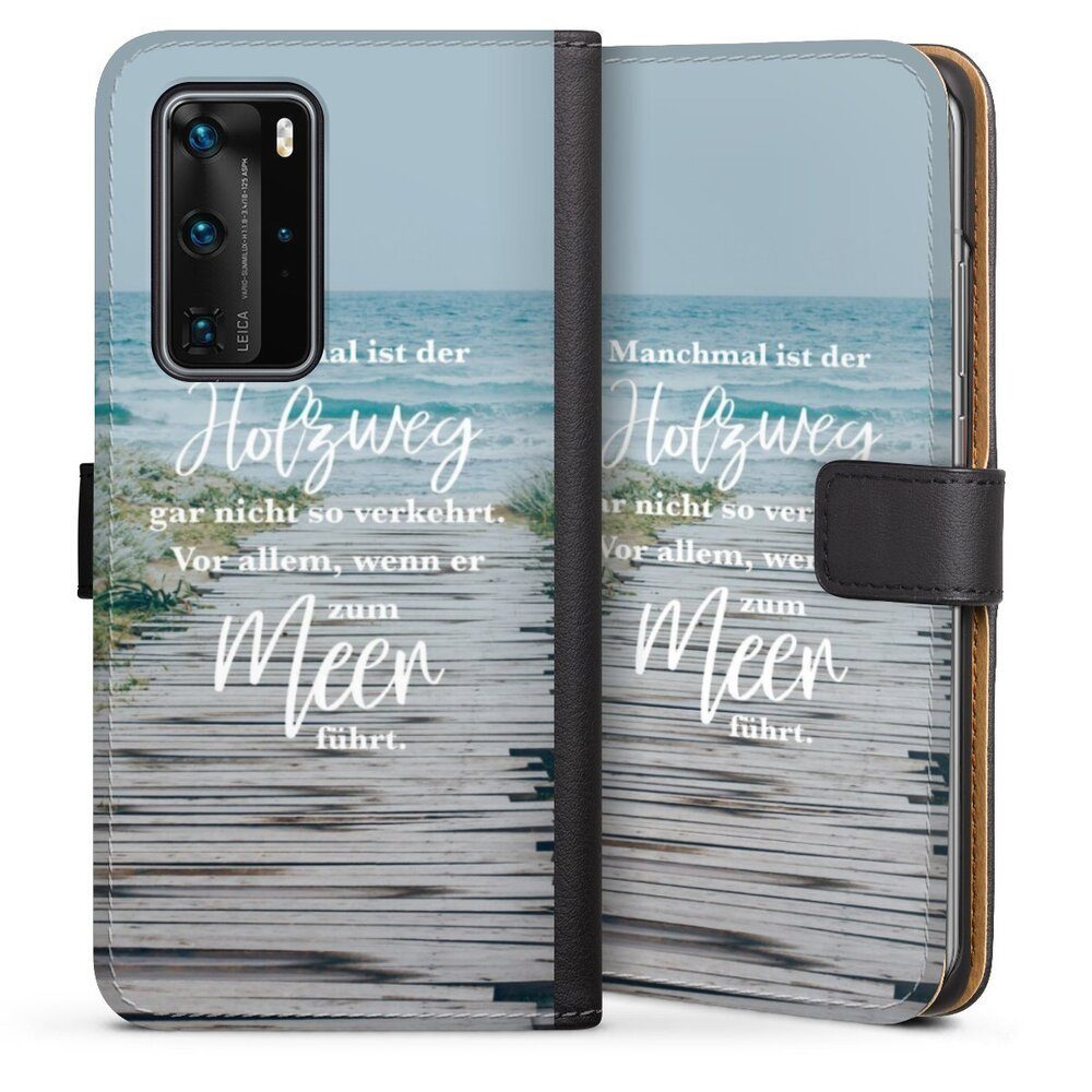 DeinDesign Handyhülle Strand Motivation Spruch Holzweg, Huawei P40 Pro