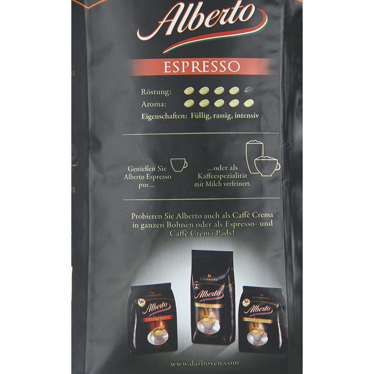 Alberto Kaffee, Alberto Espresso Röstkaffee in ganzen Bohnen für Vollautomaten 1000g