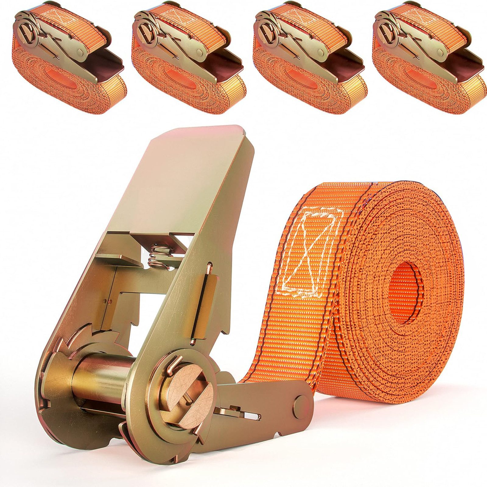 SURFOU Spanngurt Spanngurte mit Ratsche, 4er Set 6m x 25mm, orange, 800kg, robust Für Ladungssicherung, Transport, Umzug, Motorrad, Fahrrad, Camping