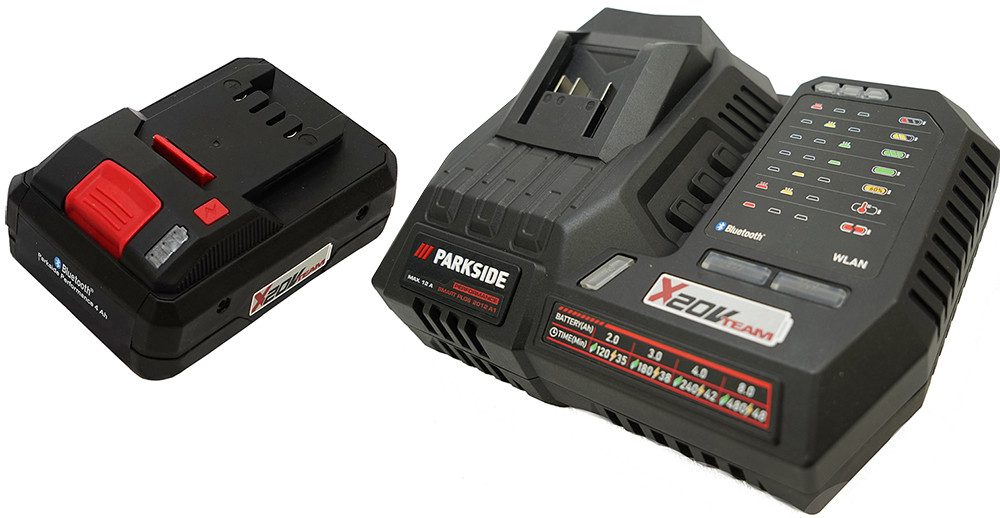 Parkside 20V 12A Ladegerät PLGS 2012 + 20 V 4Ah Smart Akku PAPS 204 Akku-Set