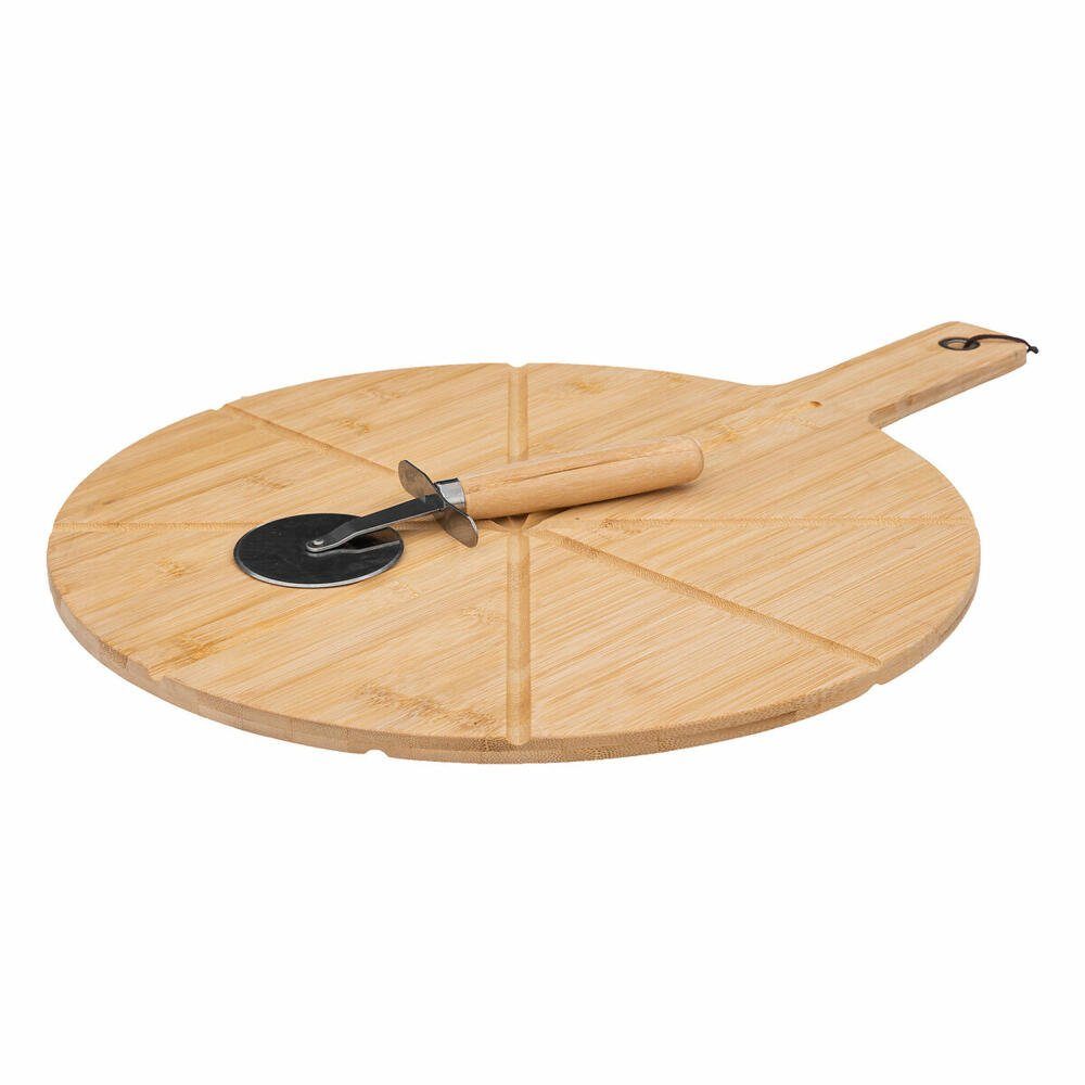 5five Simply Smart Pizzaschneidebrett Pizza-Schneidebrett, Bambus, Edelstahl, (Set, 2-St), mit Pizzaschneider