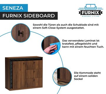 Furnix Sideboard SENEZA S-4/5/6 Lowboard mit Schubladen in Vintage-Stil Warmia Nussbaum, dekoratieve Elemente in Schiefer-Look, Vintage-Design