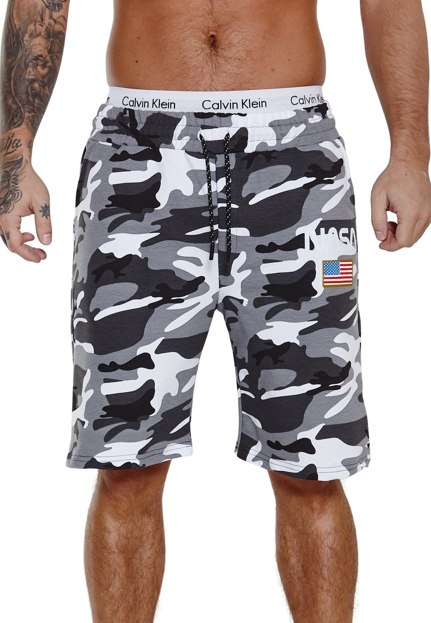 Hose Fitness Camo Freizeit Design) Bermudas OneRedox Casual 1-tlg., im modischem White Sweatpants, SH-3711 Shorts (Kurze