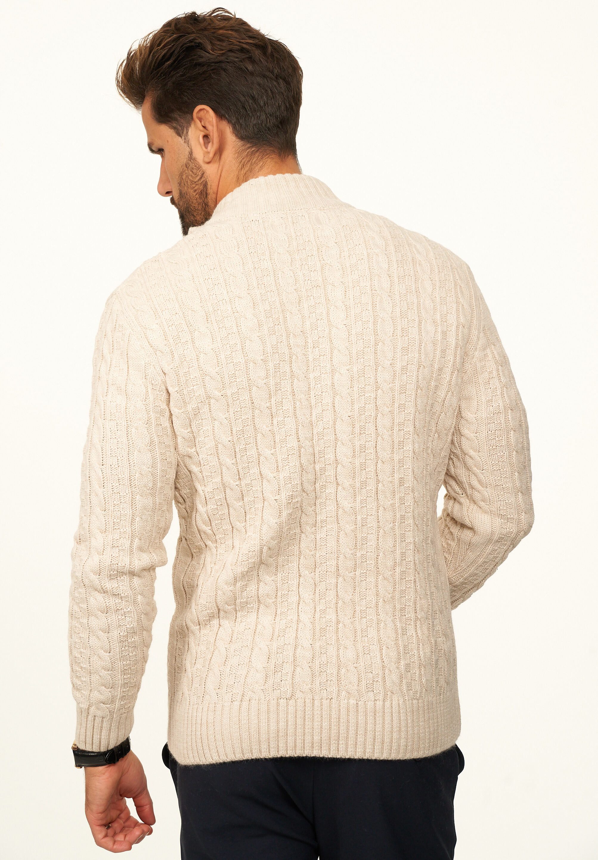 DAILY COTTON Strickpullover als Grobstrick Troyer Pulli mit Zopfmuster für Herren Männer Winterpullover Half-Zip im Regular-Fit